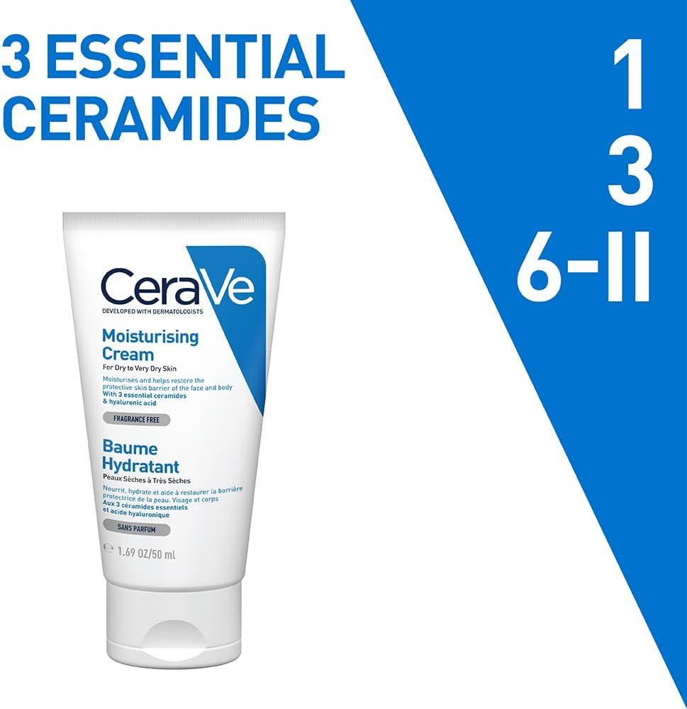 Cerave Moisturising Cream 50Ml, for Dry Skin, Daily Face Moisturiser, Moisturises and Helps Restore the Protective Skin Barrier, Hyaluronic Acid + Ceramides, Fragrance Free image number 5