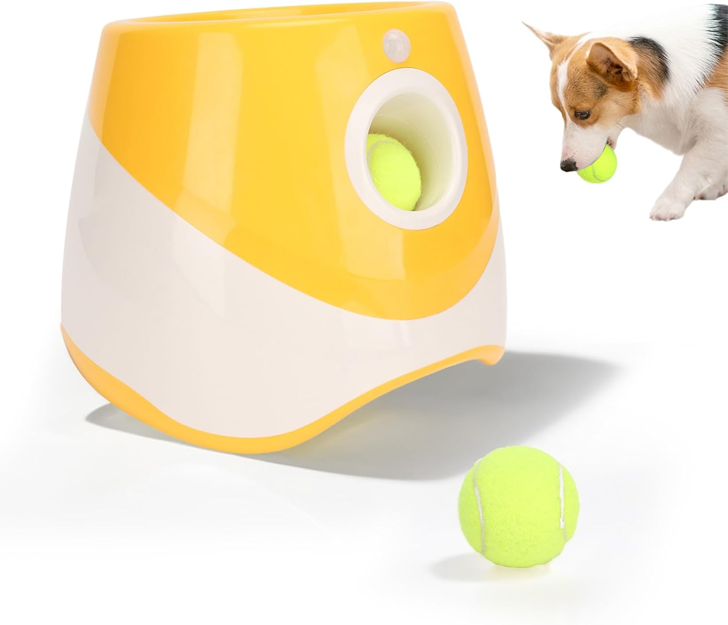Dog Ball Thrower, Rechargeable Dog Ball Launcher, 3 Modes Interactive Thrower for Indoor & Outdoor, Suitable for Small & Medium Dogs, Yellow (3 Tennis Balls Included) image number 3