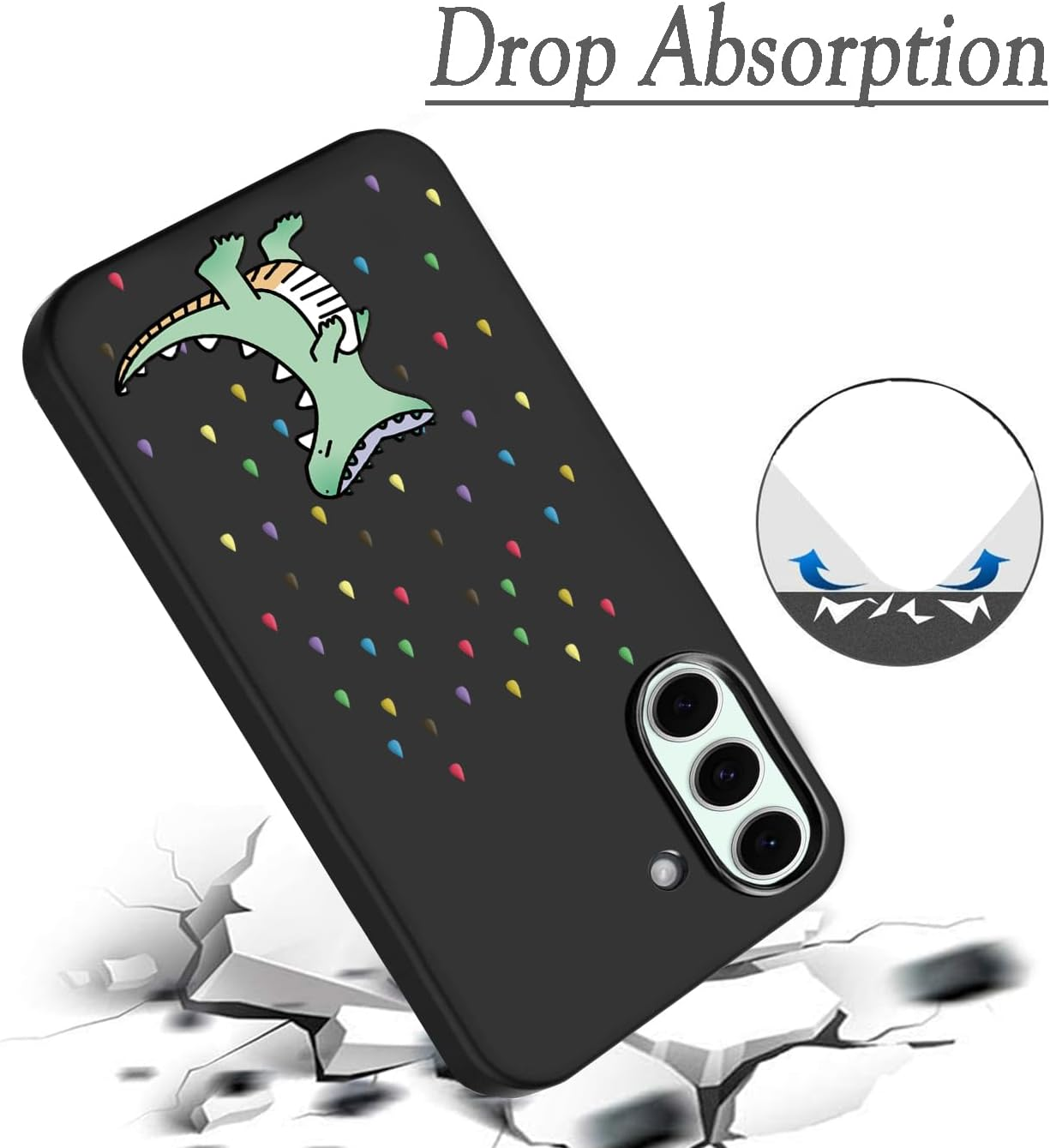 Unov Case Compatible with Galaxy S25 Case with Design Soft TPU Shock Absorption Slim Embossed Pattern Black Protective Back Cover(Rainbow Dinosaur)