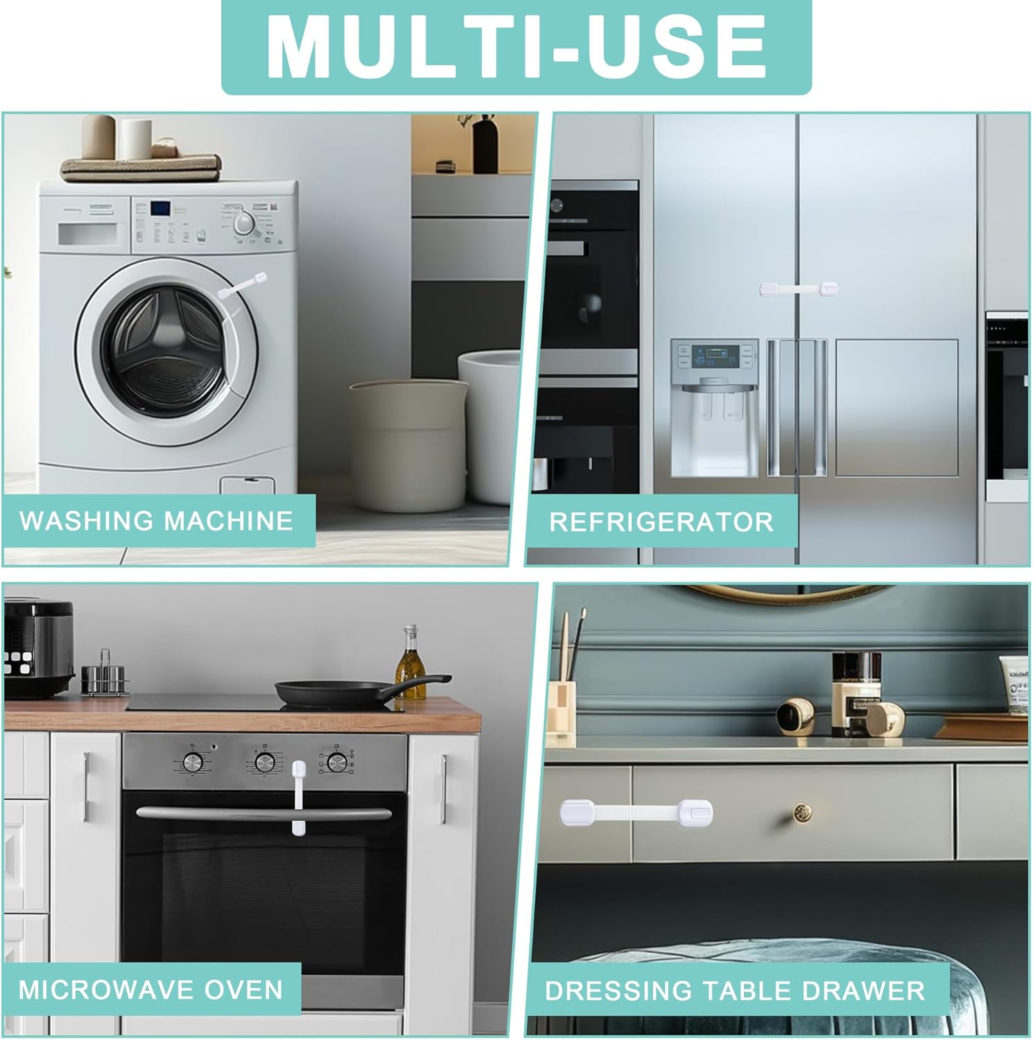 Cabinet Locks Baby Proofing -（8 Pack） Child Proof Cabinet Locks，Fridge，Oven ，Toilet Seat， Kitchen，Cupboard Appliance，Child Proof Door Lock - Multi Purpose Adjustable Strap No Drill No Screws image number 5