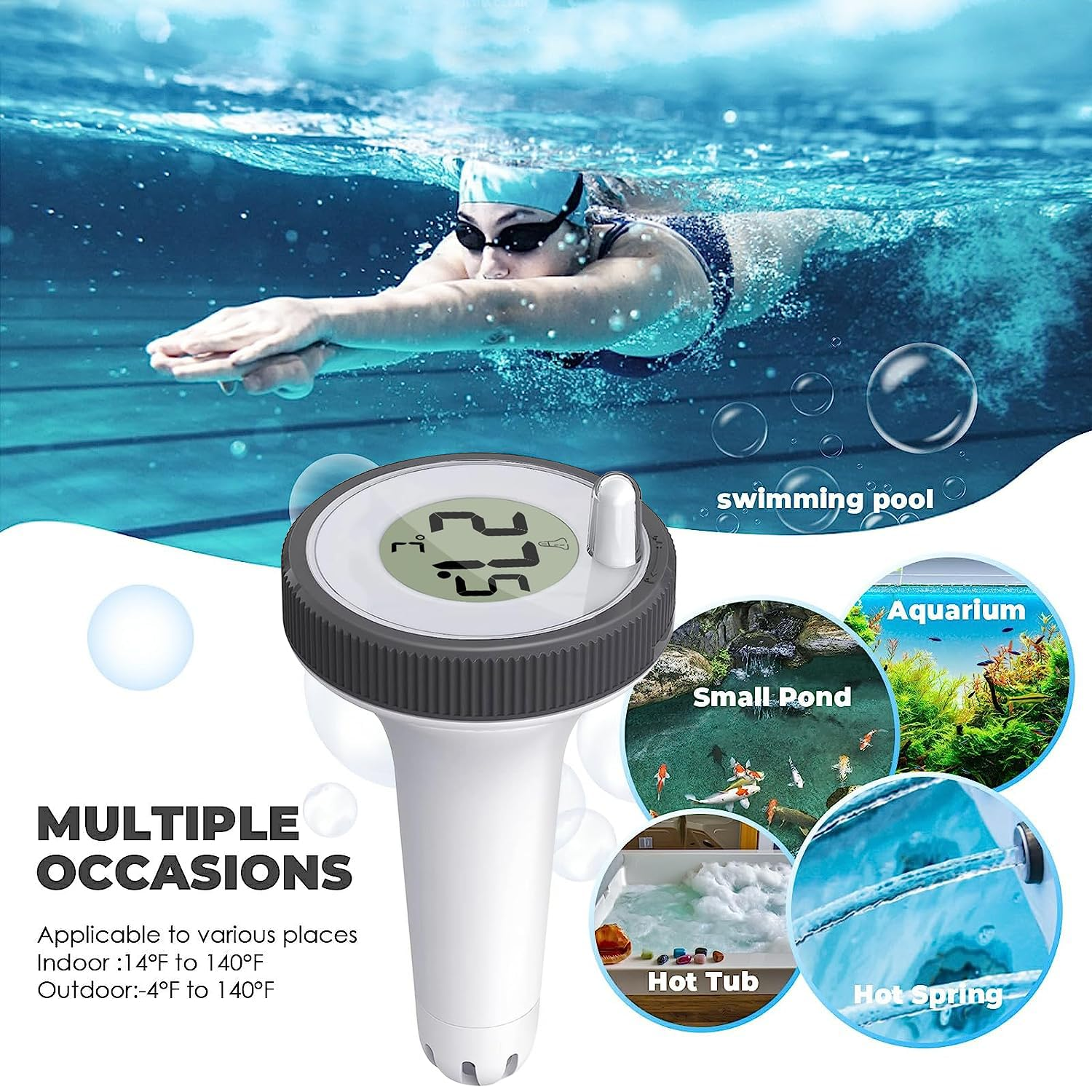 Wireless Pool Thermometer Floating IBS-P01R Easy Read Remote Pool Thermometer Temperature Meter for Outdoor Indoor Swimming Pools, Spas, Bath Water, Hot Tubs and Ponds image number 1