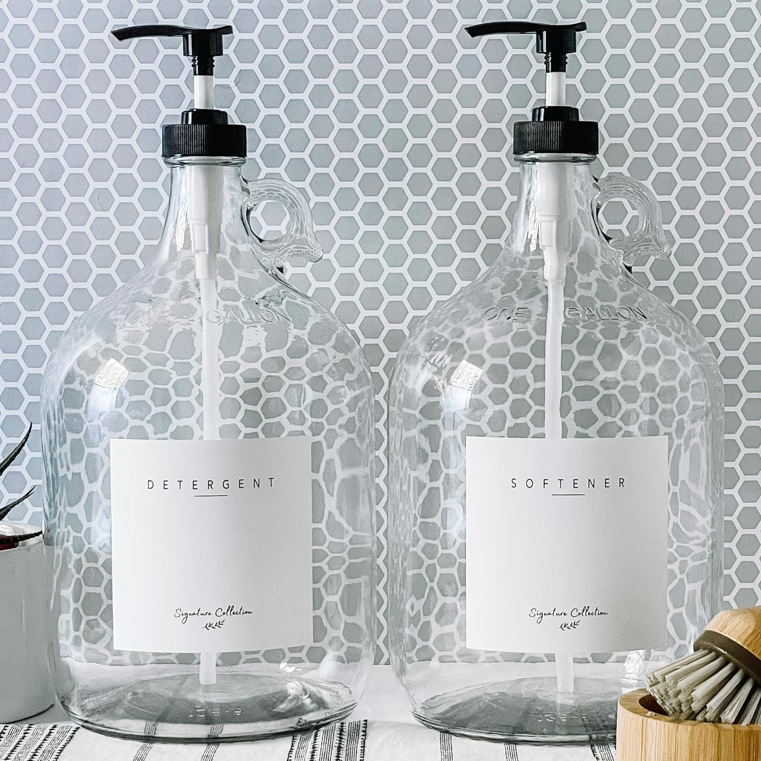 Laundry Detergent and Fabric Softener Dispenser - Two One Gallon Glass Jugs, 128 Oz - Black Liquid Pump, Includes 4 Labels image number 3