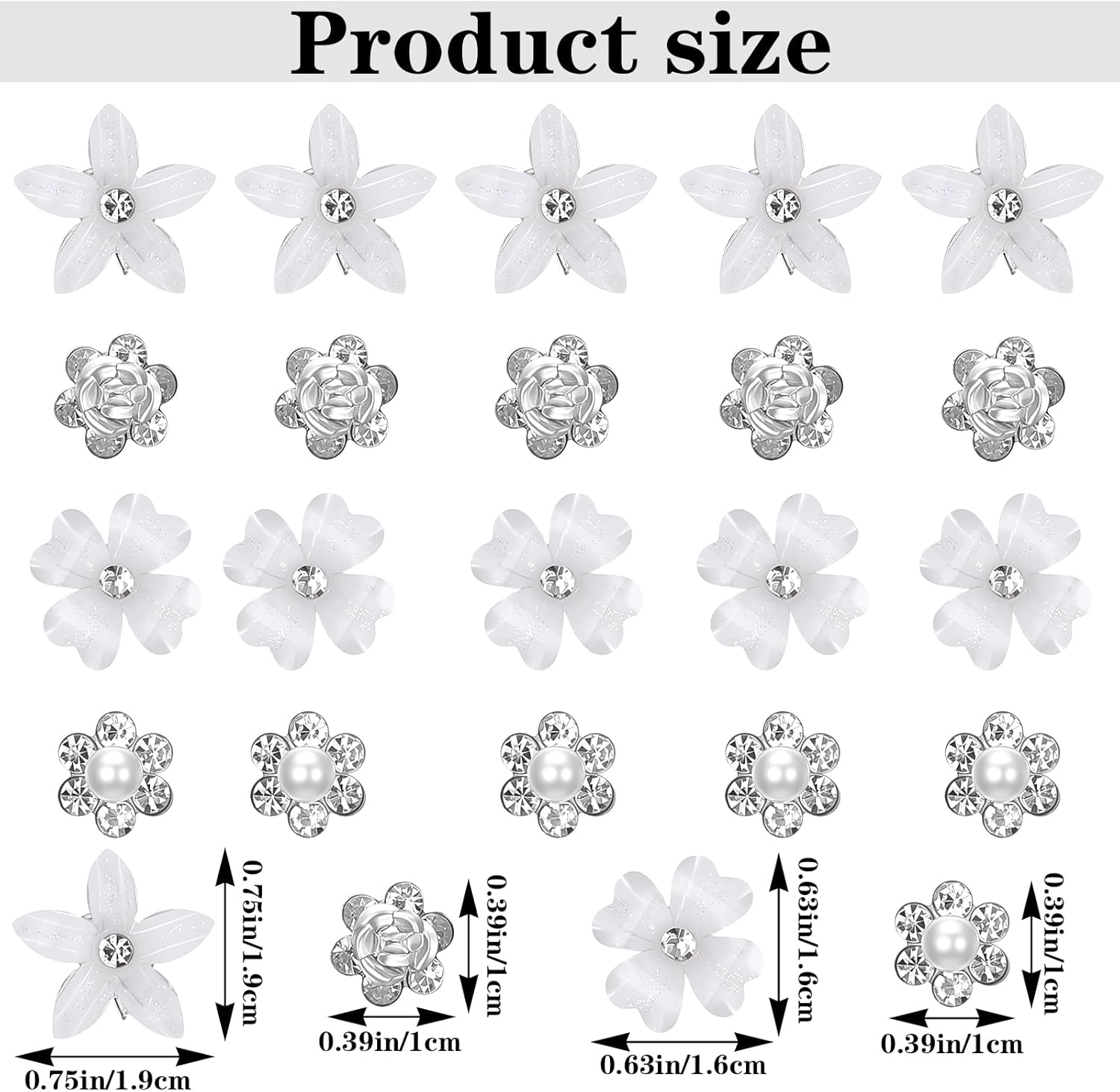 20Pcs Mini Rhinestone Hair Pins Small Mini Pearl Claw Clips with Flower Design Cute Small Decorative Wedding & Bridal Barrettes Crystal-Adorned and Sparkling Metal Side Clips for Girls & Women image number 4