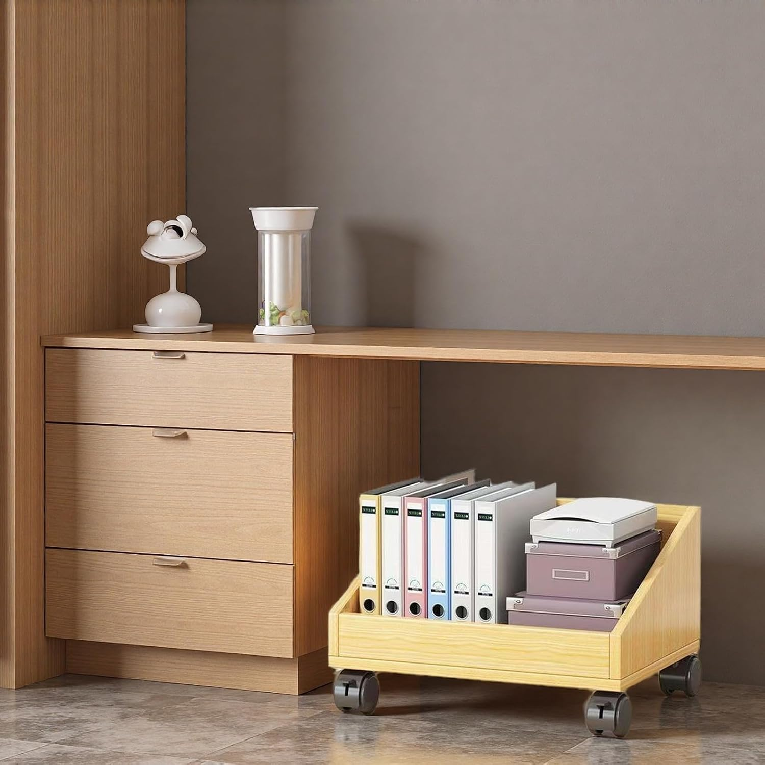 Mobile Organiser Wooden Bookshelf, Office Desk Display Shelf Unit, Book Storage Bookcase, Books Shelves A253 (Black)