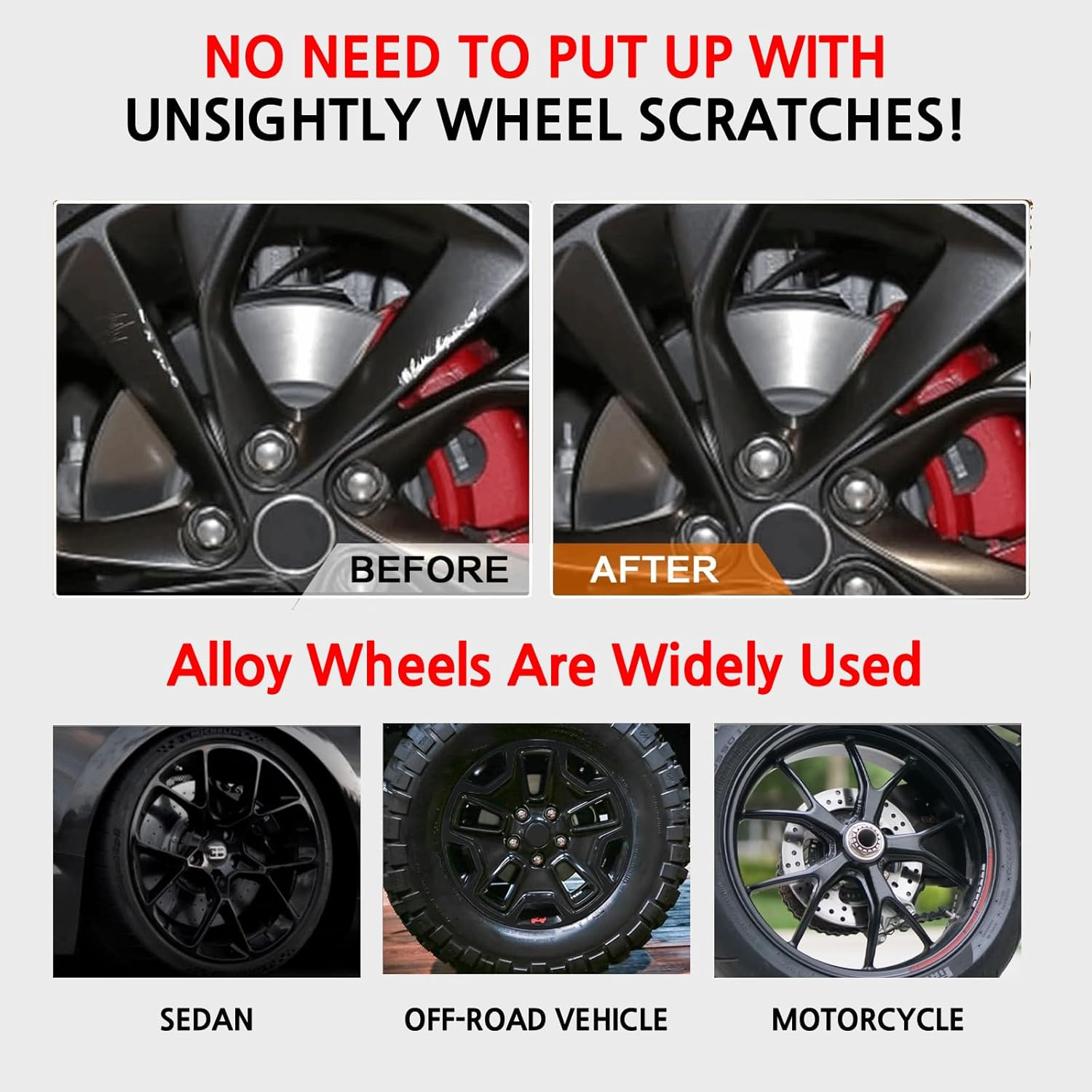 Quick & Easy Gloss Black Rim Scratch Repair Pen for Car Wheels Universal Touch up Paint to Fix Scratches, Curb Rashes & Surface Damage,Black Rim Touch up Paint(Pure BLACK and Varnish) image number 2