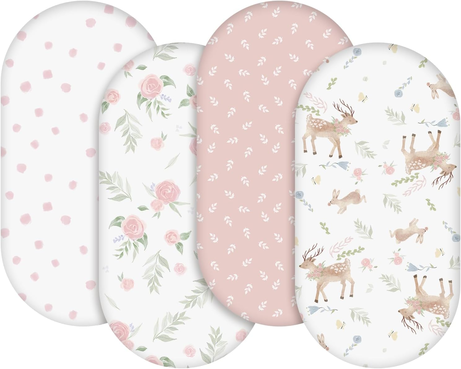 Gllquen Baby Bassinet Sheets 4 Pack, Breathable Cozy Fitted Mattress Sheet, Elastic Travel Crib Fashionable Floral Pattern, Standard Cradle Safe Sheets for Baby Boy Girls 32"X16"(Rainbow)