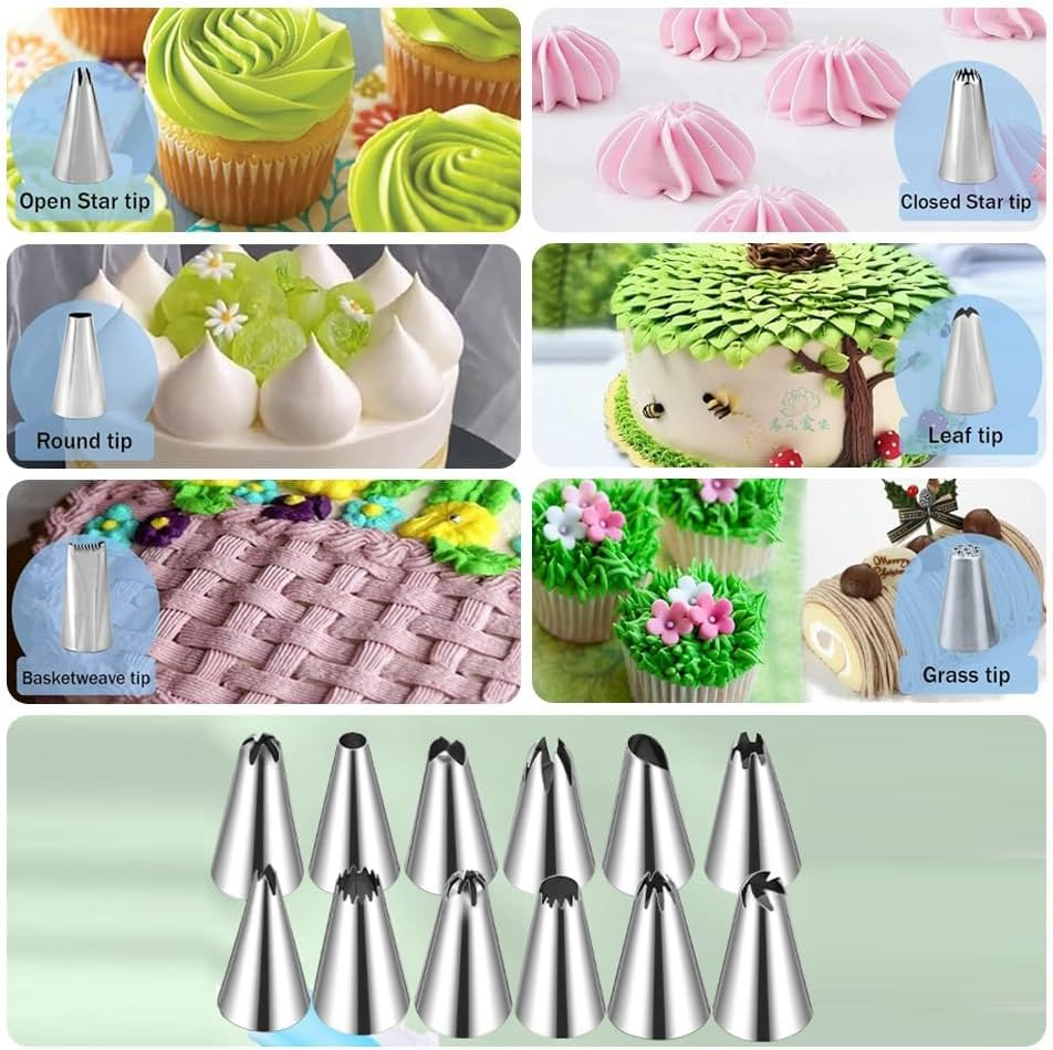 Piping Bags and Tips Set - Cupcakes Cake Decorating,Kit Baking Supplies,Stainless Steel Icing Cake Frosting Piping Tips with Reusable& Disposable Pastry Bags (125PCS) image number 1
