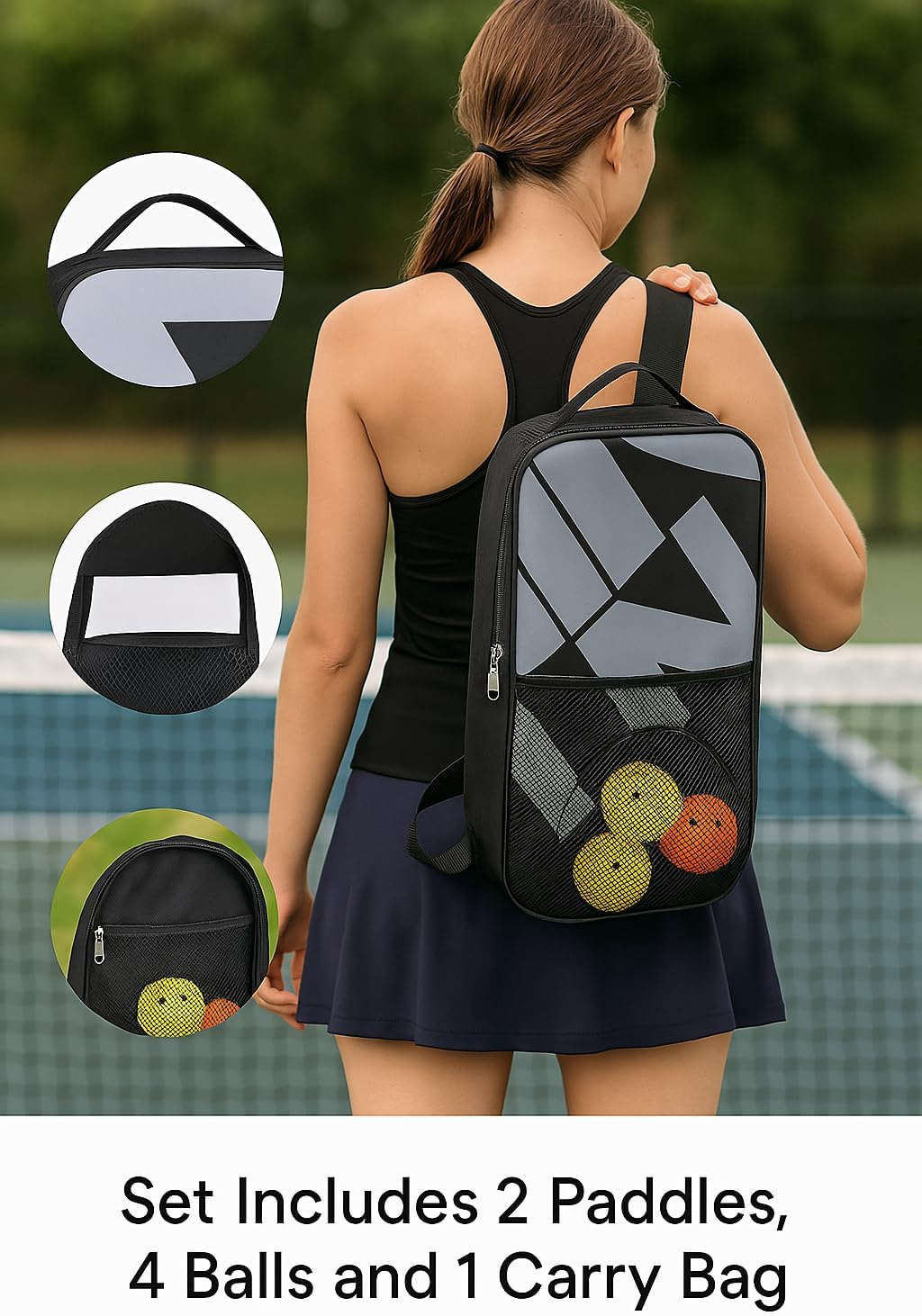 Pickleball Paddle Set of 2 &ndash; Lightweight Fiberglass Paddles with 4 Balls and Carrying Bag image number 5