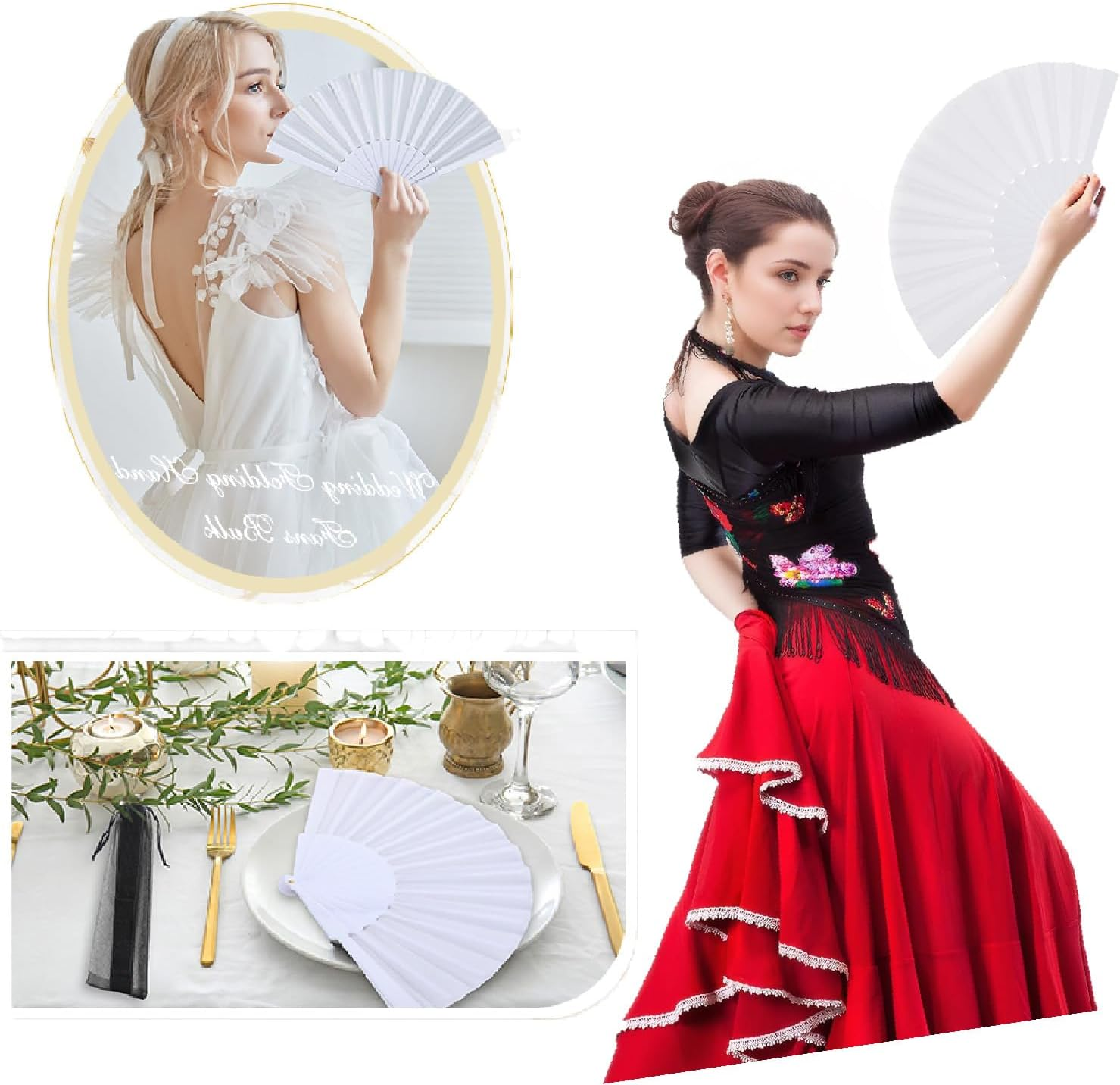 Wzenclave 4Pcs Hand Fans Foldable Folding Fans Silk Fabric Fan Suitable for Weddings and Home Decor image number 3