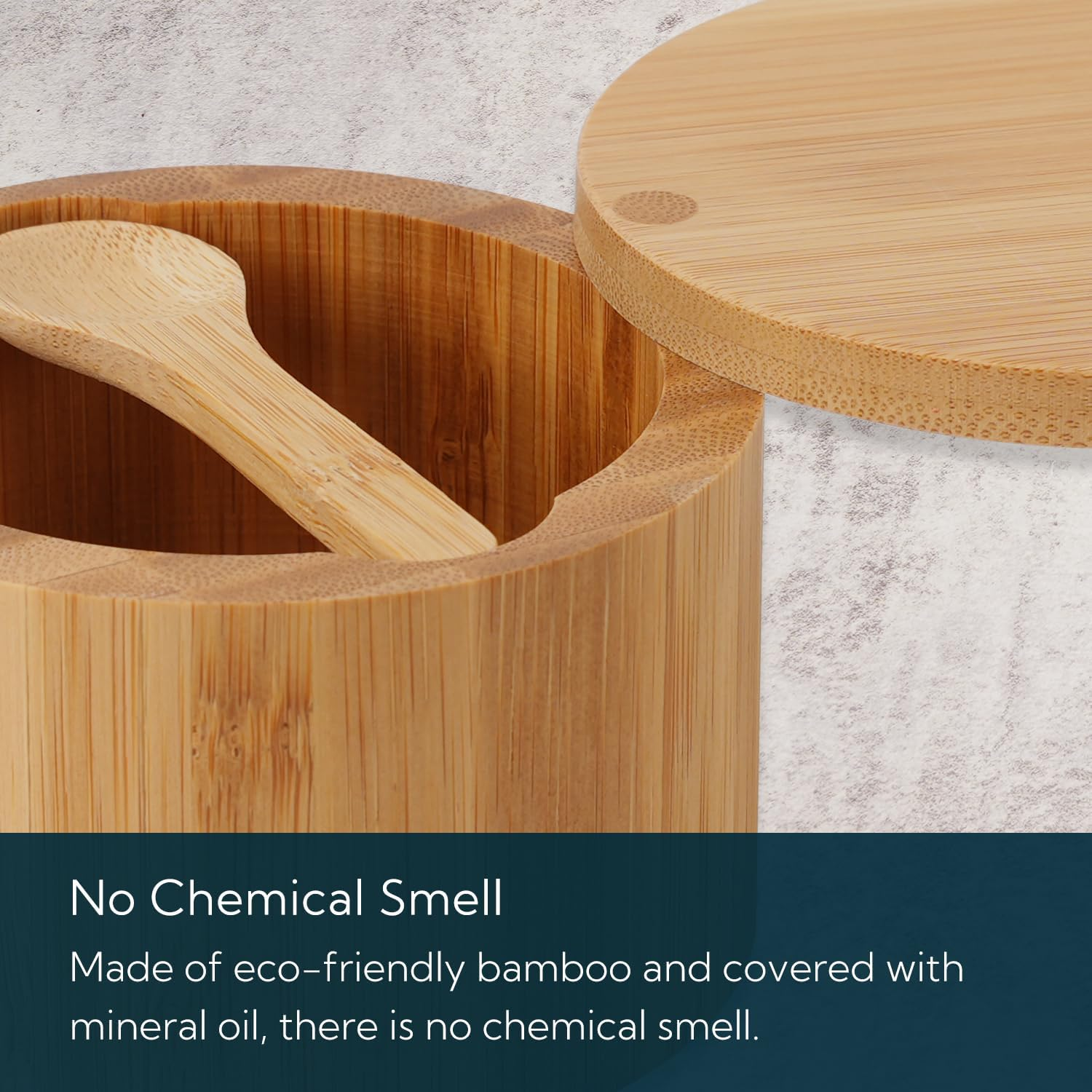 Bamboo Salt Cellar Bowl Box with Swivel Magnetic Lid to Avoid Dust, Elegant Kitchen Salt Container Holder with to Storage Pepper Spice Bath & Sea Salts, 6Oz（Built-In Spoon） image number 2