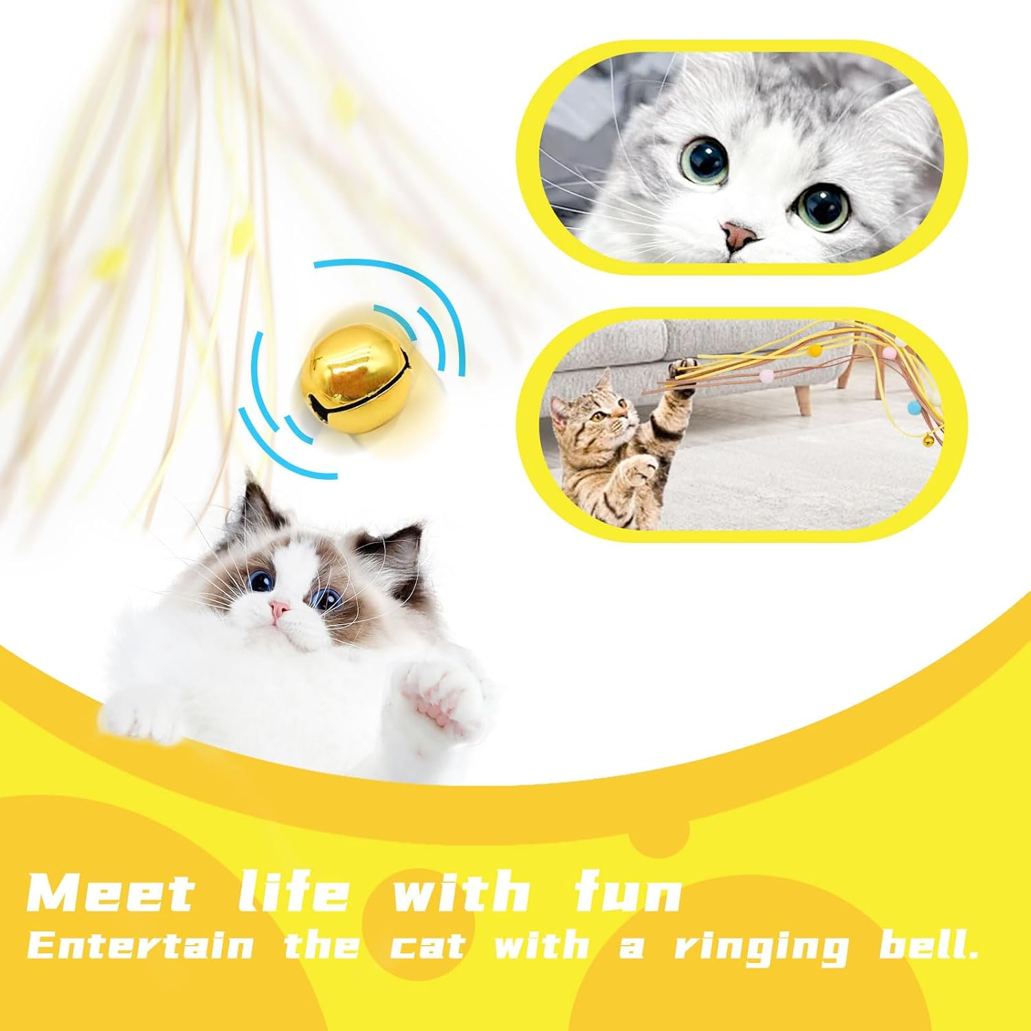 Luckyopt Cat Teaser Wall, Cute Cartoon Shaped Plush Cat Toy Wall with Bell and Colourful Plush Ball, Cat Wall Toy for Kitten Cat Relieves Boredom (Pink) - Green image number 4