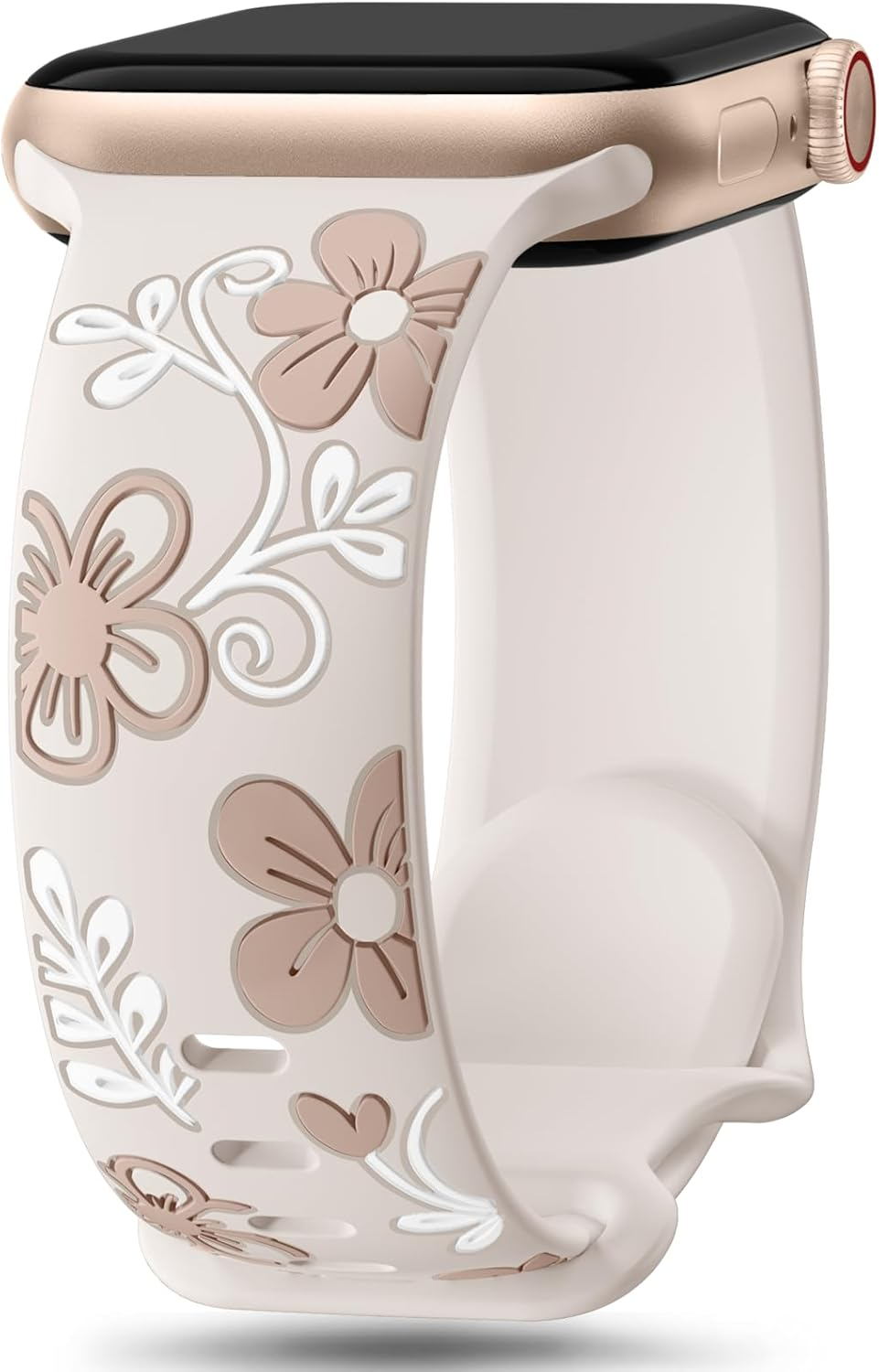 Witzon Floral Band Compatible with Apple Watch Bands for Women 41Mm 40Mm 38Mm 42Mm 44Mm 45Mm 46Mm 49Mm, Engraved Cute Flower Soft Silicone Inlay Strap for Iwatch Series 11 10 9 8 7 6 5 4 SE Ultra 3 2