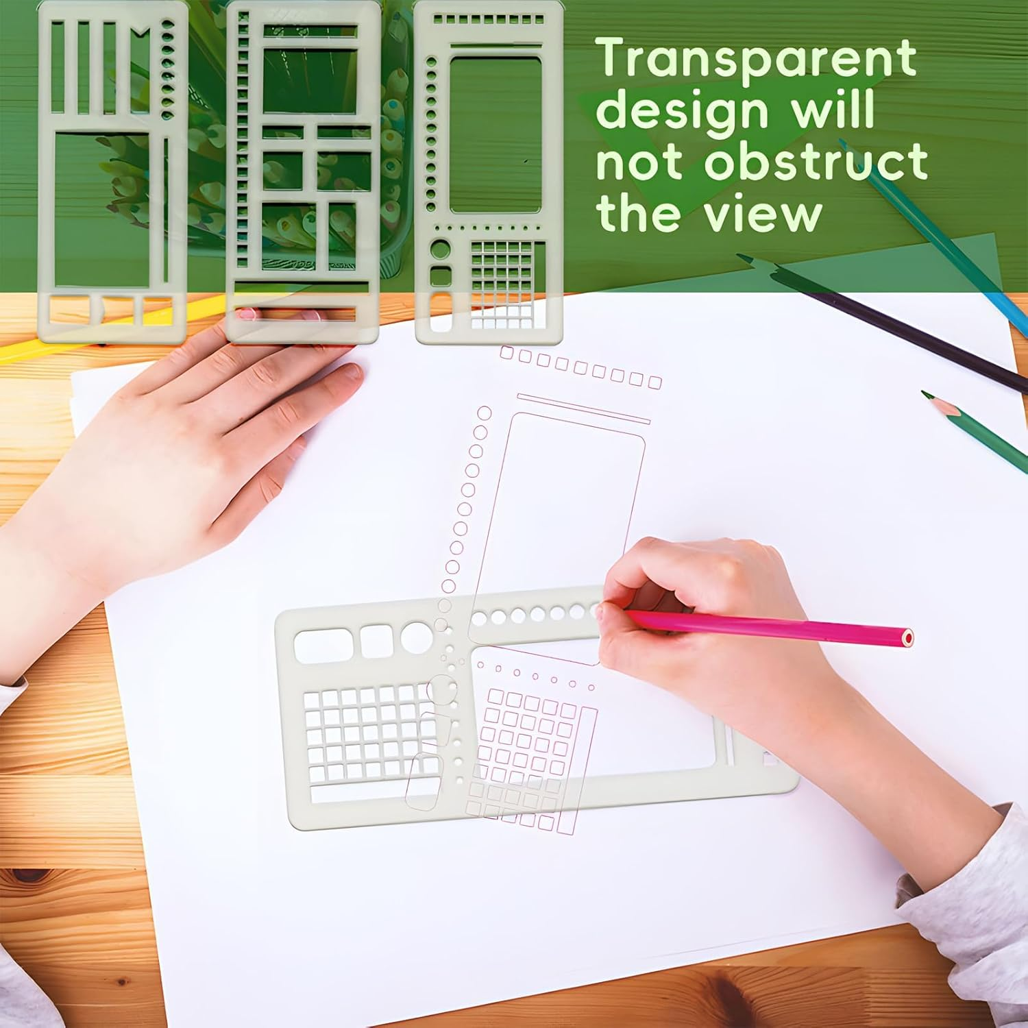 QFFAFAR Handmade Flexible Record Template, 3PCS Transparent Planner Stencils Set, Flexible Drawing and Checklist Templates, Journaling Drawing Template Ruler, for Dot Grid Journals image number 3