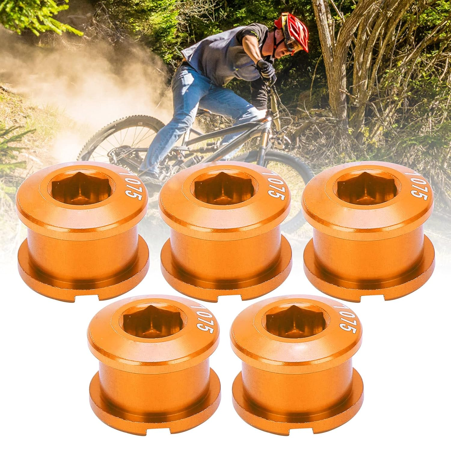 Accessories, Single Chainring Bolts Single Chainwheel Bolts and Nuts for Road Bike Folding Bike Fixed Gear Bike Track Bike for Mountain Bike(Gold) image number 1