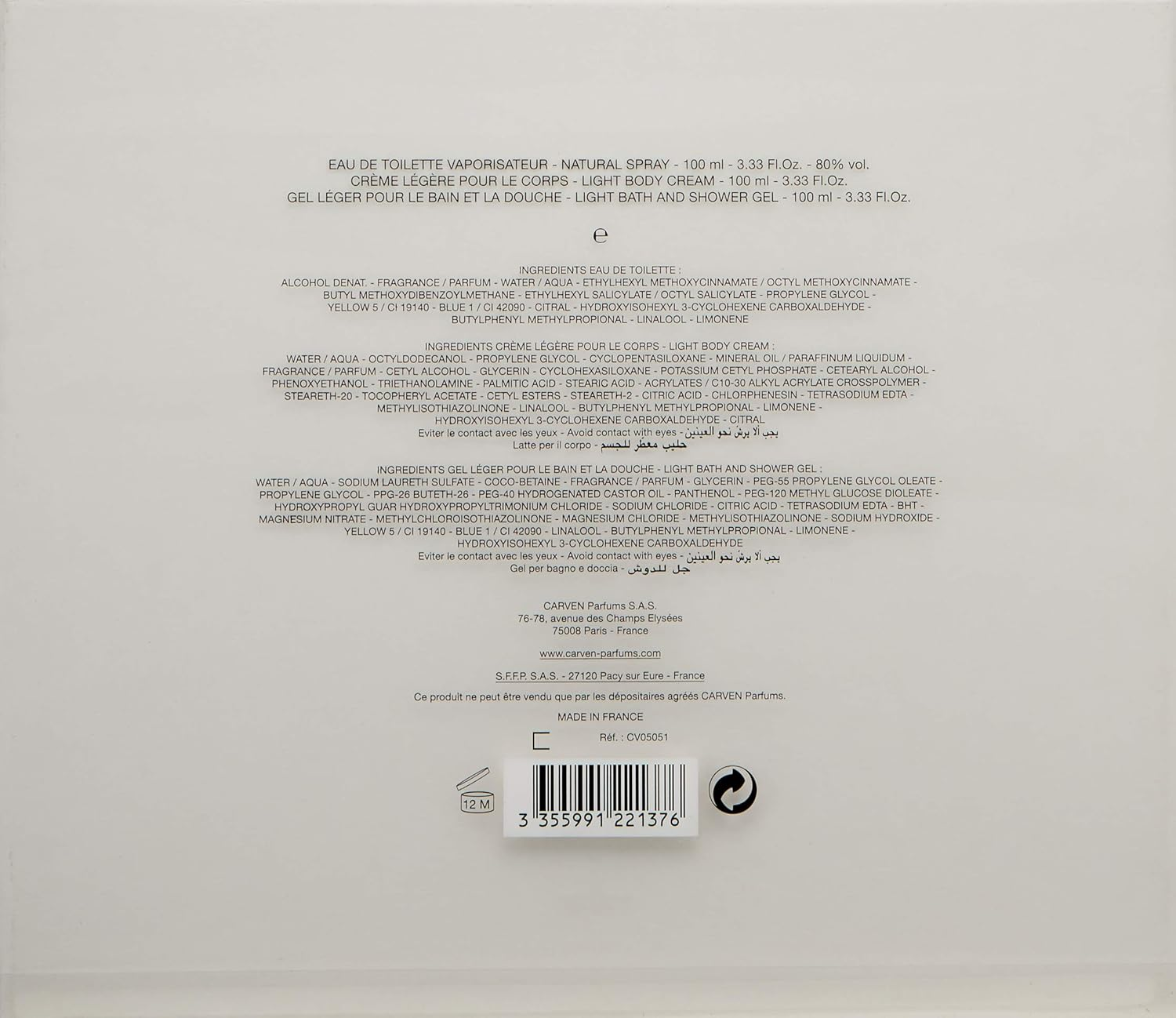 CARVEN L'Eau De Toilette Gift Set for Women 3 Pc image number 3