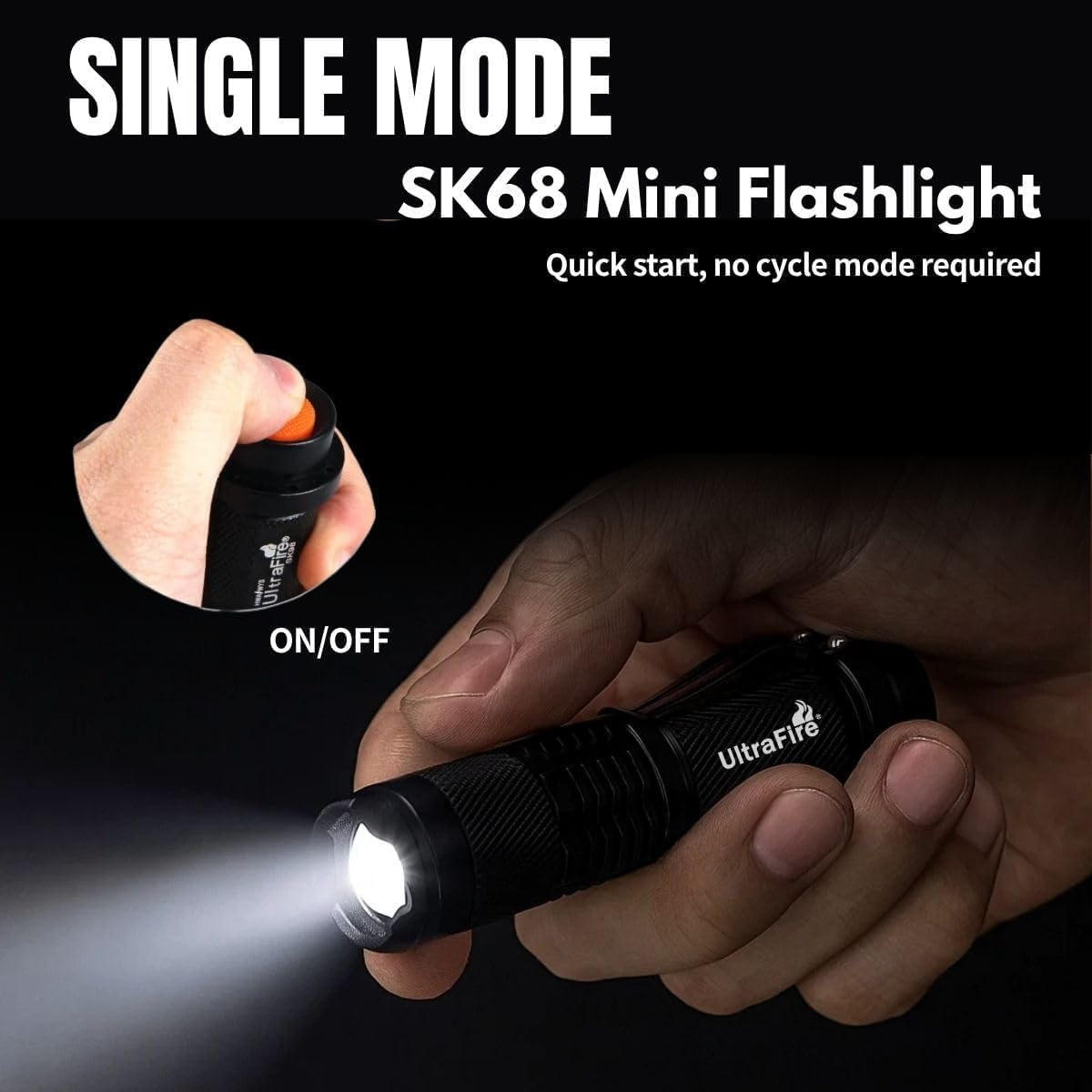 ULTRAFIRE 3 Pack Mini LED Torch Single Mode Zoomable Small Flashlight, 300 Lumens Bright Pocket Torch SK68