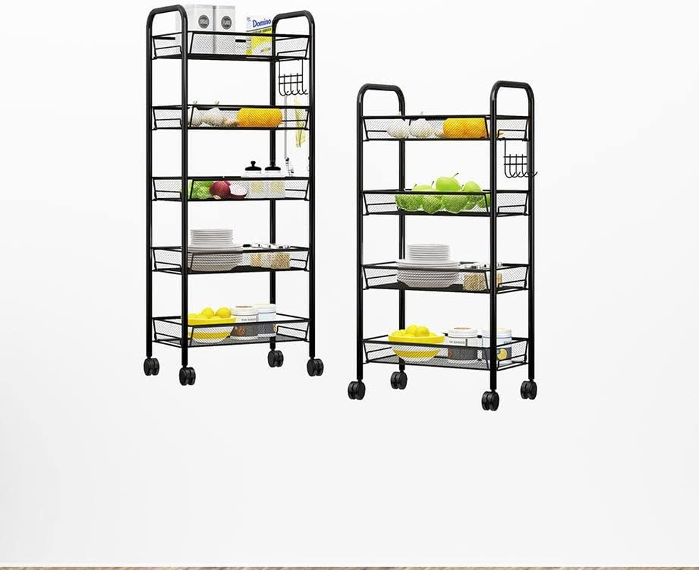 SOGA 5 Tier Steel Black Bee Mesh Kitchen Cart Multi-Functional Shelves Portable Storage Organizer with Wheels image number 2