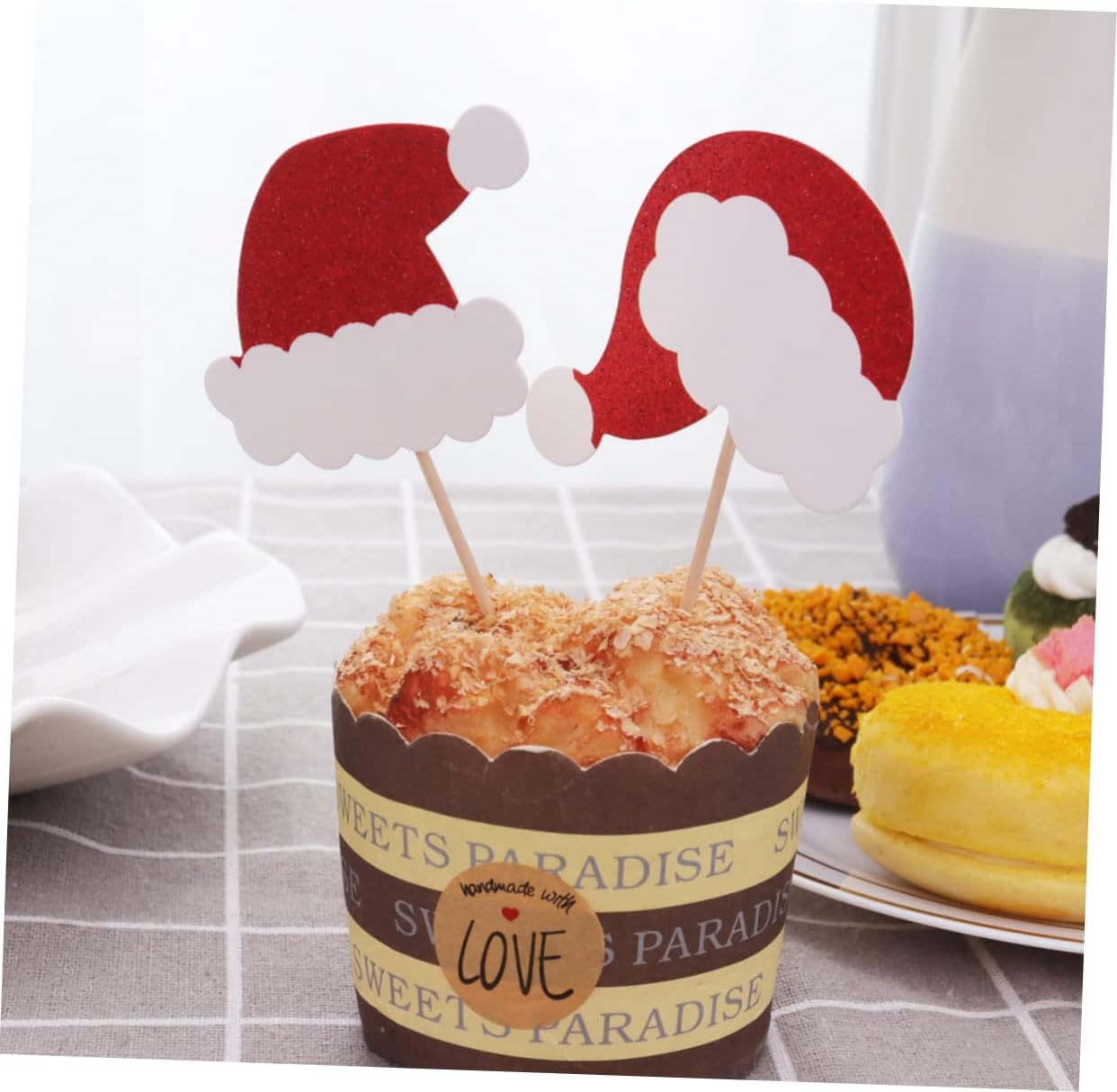 24Pcs Christmas Hat Toothpick Flags Cake Toppers for Food Fruit Picks Glitter Party Decorations for Christmas Table Decor Random Style image number 4