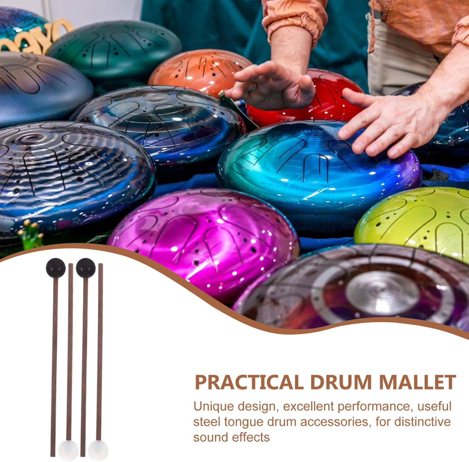 Ifundom Small Steel Tongue Drum Mallets Easy-Grip Drumsticks Rubber Tips for Percussion image number 5