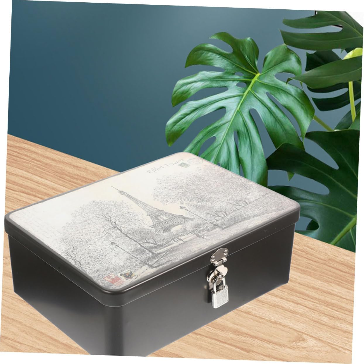 Large Retro Tinplate Storage Box Lock and Key, Metal Tinplate Keepsake and Jewelry Organizer for Desktop, Secure Lockable Tin Case Suitable for Home and Office Storage image number 5