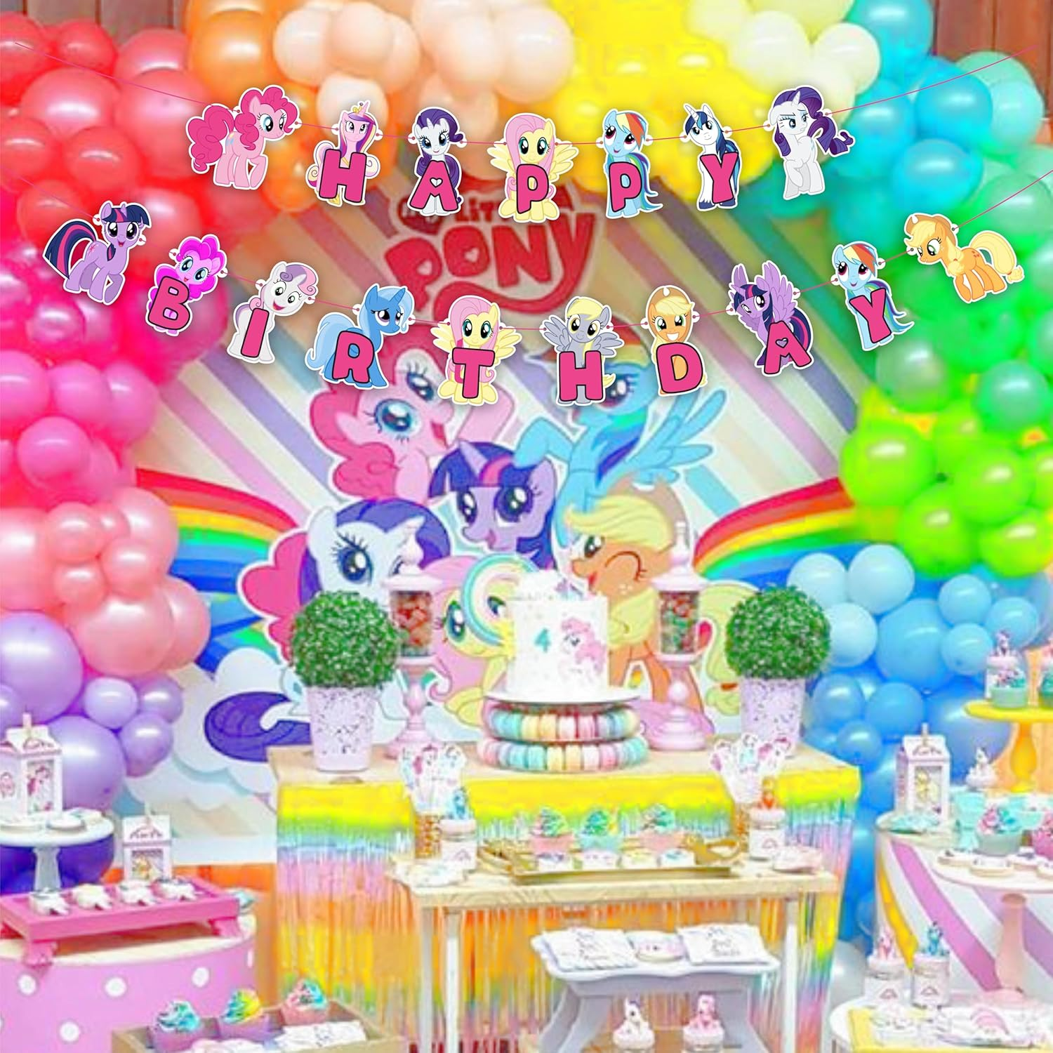 My Little Pony Happy Birthday Banner &ndash; Adorable Pony Characters in Vibrant Colors &ndash; Perfect for Kids&rsquo; Birthday Parties