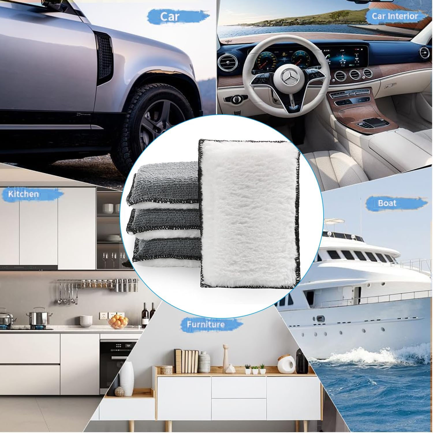 4 PCS Car Interior Cleaning Sponge Microfibre Scrubbing Pads Auto Detailing Scrub Pads for Plastic Leather Upholstery Cleaning image number 2