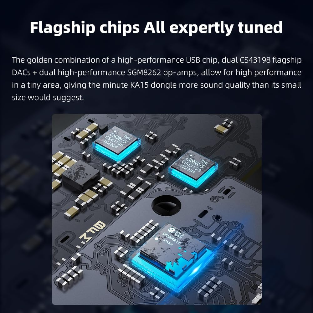 Fiio KA15 Headphone Amplifier Portable DAC with 4.4Mm and 3.5Mm Headphones Outputs Support PCM768K DSD256 for Android/Ios/Mac/Windows (Midnight Black) image number 3