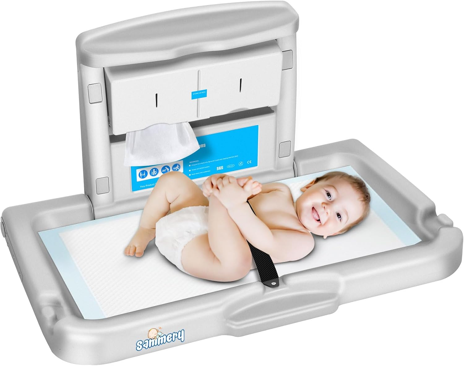 Commercial Baby Changing Station,Wall Mounted Baby Changing Station with Safety Strap,Wall Mounted Changing Table for Commercial Bathroom, Baby Changing Station That Makes Every Mother Happy image number 2