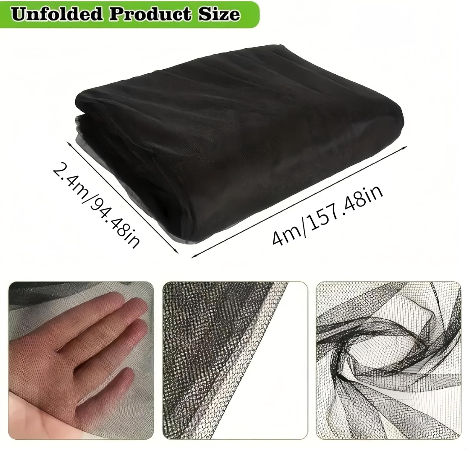 2.4 X 4 M Mosquito Insect Bird Net,Greenhouse Barrier Mesh,Floating Row Covers Ultra Fine Garden Netting,Anti-Bird High-Density Cuttable Plant Netting,For Protect Vegetables Fruits Flower Crop (Black) image number 6