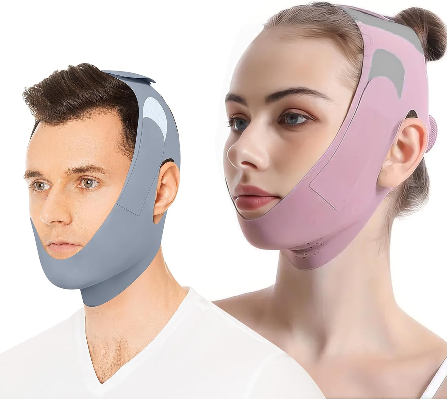 Anti Snore Chin Strap for CPAP Users, Snore Stopper with Adjustable Velcro Chin Strap for Sleeping Comfortable Stop Snoring Solution anti Snoring Devices Breathable and Reusable （Two Couple Outfits） image number 2
