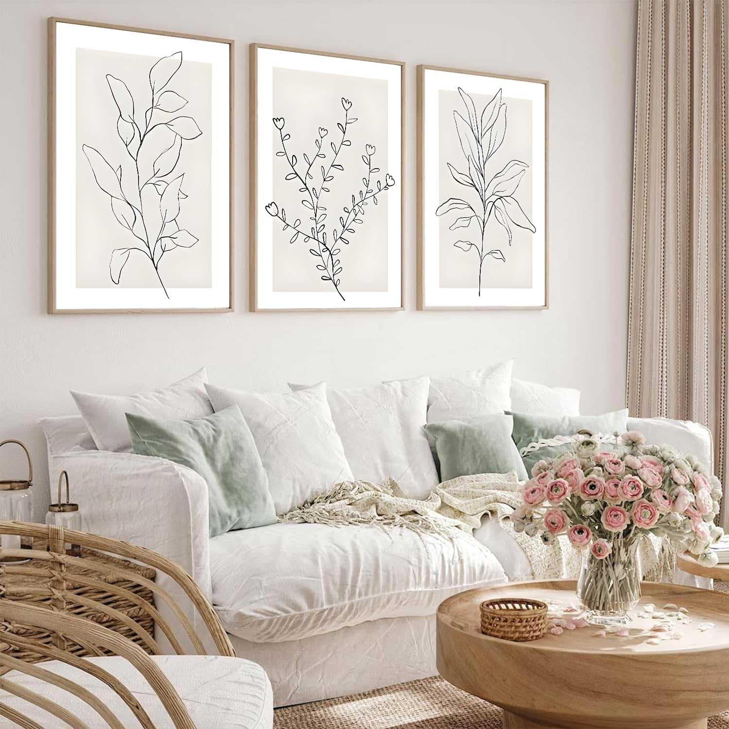 3Pcs Neutral Botanical Wall Art Minimalist Abstract Botanical Line Canvas Posters Prints Modern Beige Boho Plant Paintings Wall Decor Pictures for Bedroom Living Room Home Decoration, Unframed