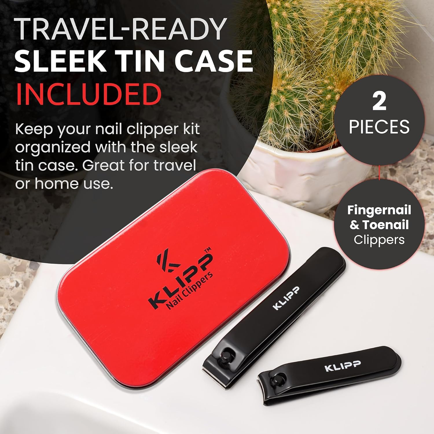 Nail Clippers for Men & Women &ndash; Ultra Sharp Stainless Steel Fingernail Clipper & Toenail Clippers with Curved & Straight Blades Toe Professional Nail Cutter Kit with Tin Case for Travel (Black) - Black image number 5