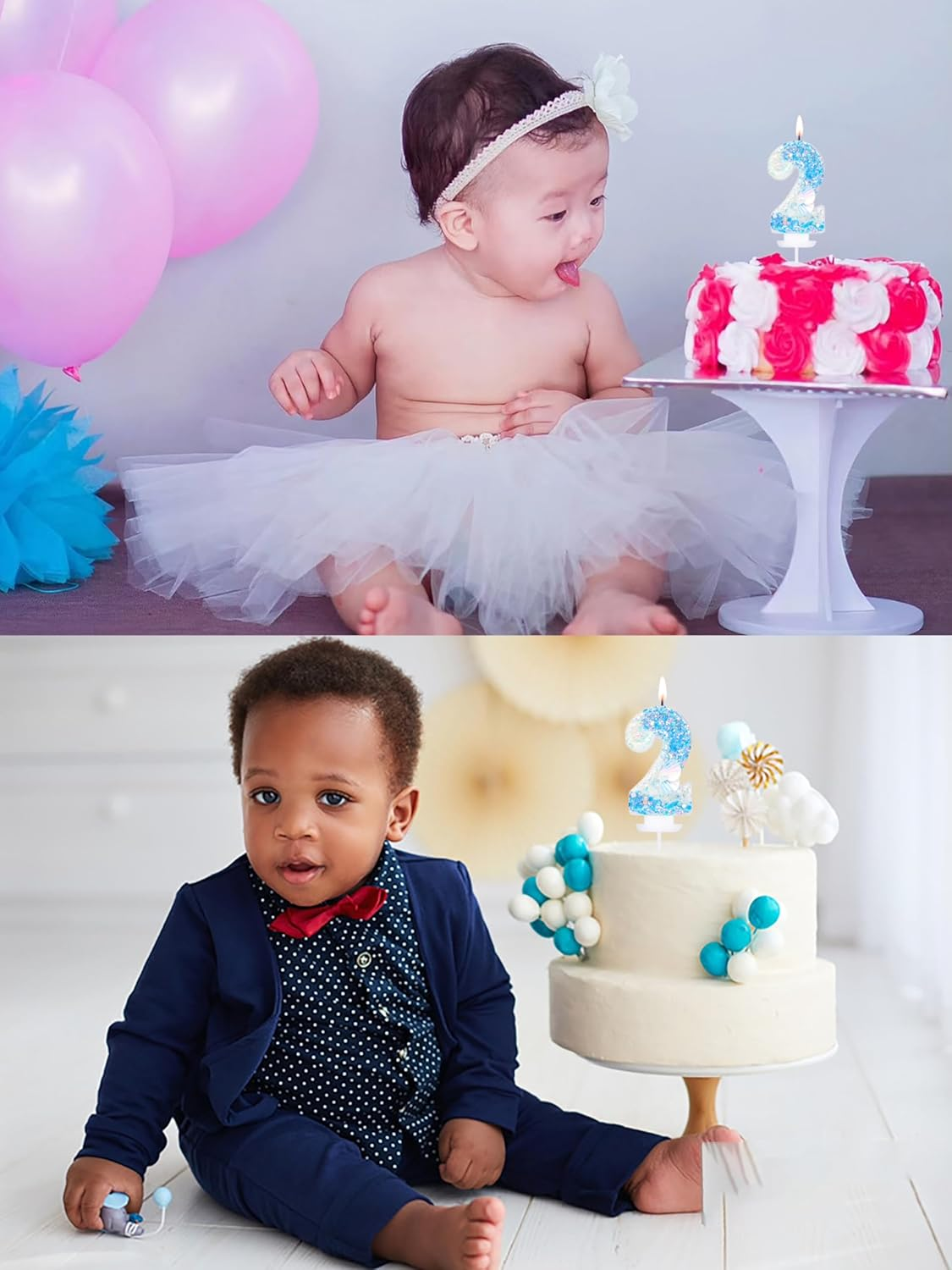 Number 2 Candle with 3D Sea Shell and Frozen Blue Sequins Glitters for Boy Girl Happy 2Nd Mermaid Birthday Party Decorations and under the Ocean Sea Themed Supplies image number 1