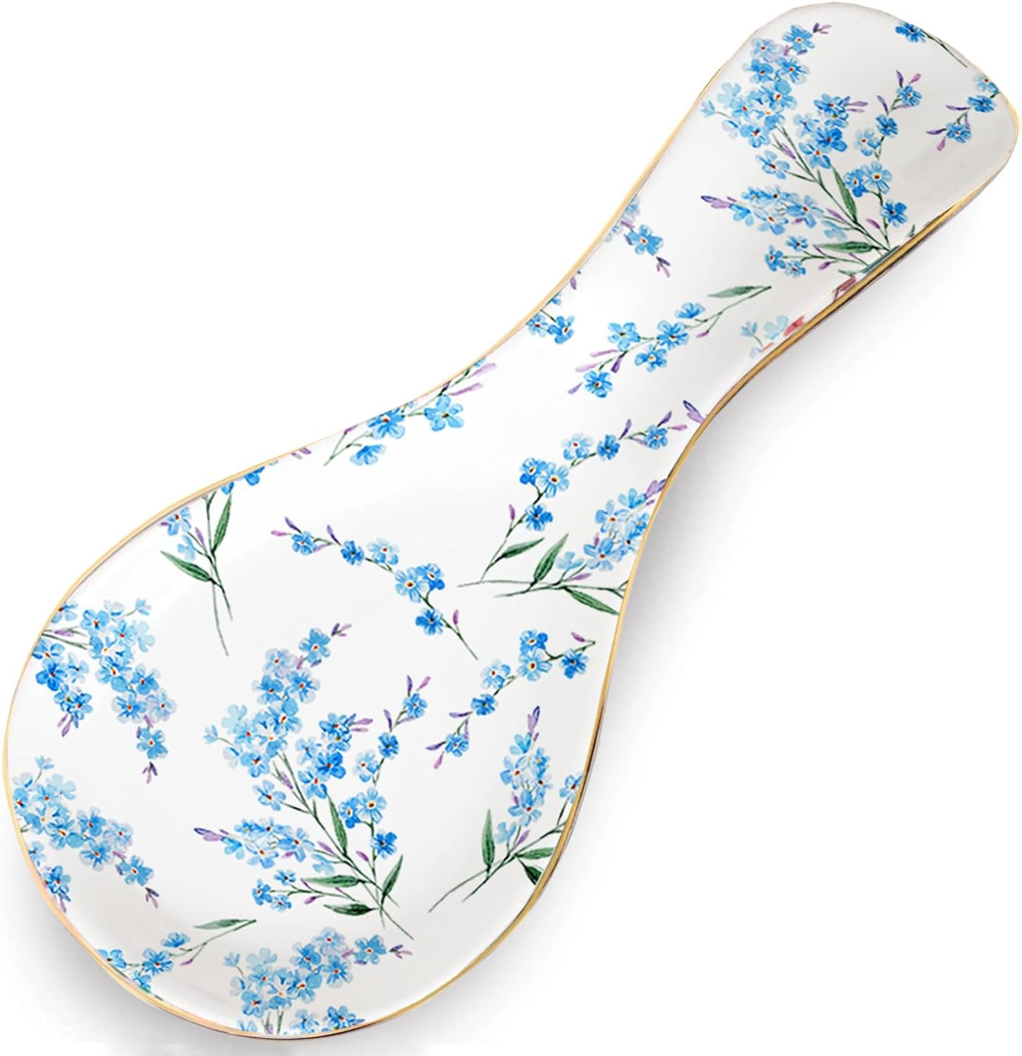 Ceramic Spoon Rest for Stove Top Kitchen Counter Large Spoon Holder Farmhouse Floral Flowers Print Coffee Spoon Cooking Utensil Tools Rest Modern Kitchen Decor