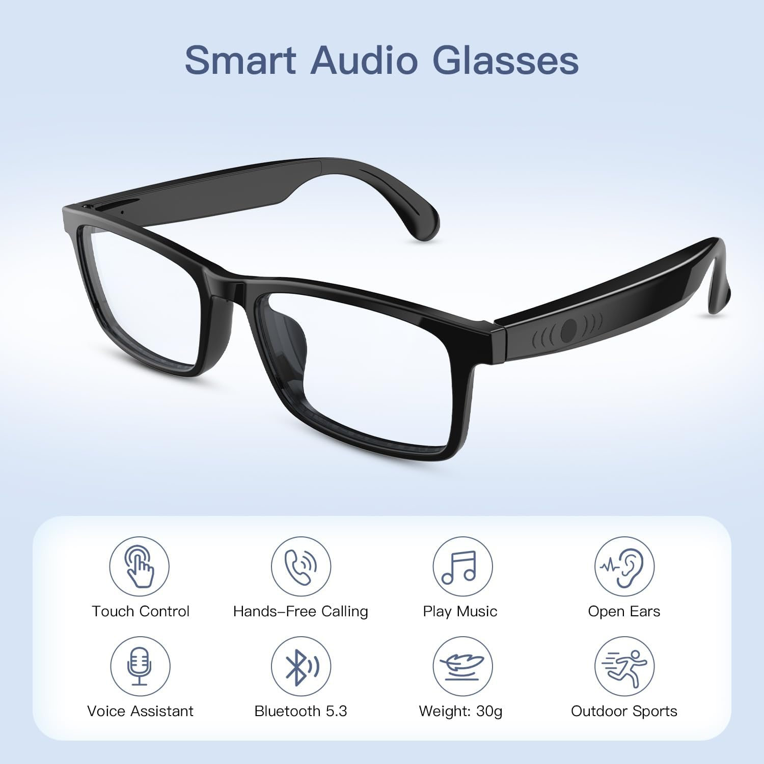 Smart Glasses, Anti-Blue Light Bluetooth Eyewear Built-In Mic. and Speakers, Open Ear Music and Hands-Free Calls, Touch and Voice Assistant Compatibility, 100H Long Battery Standby Time image number 1