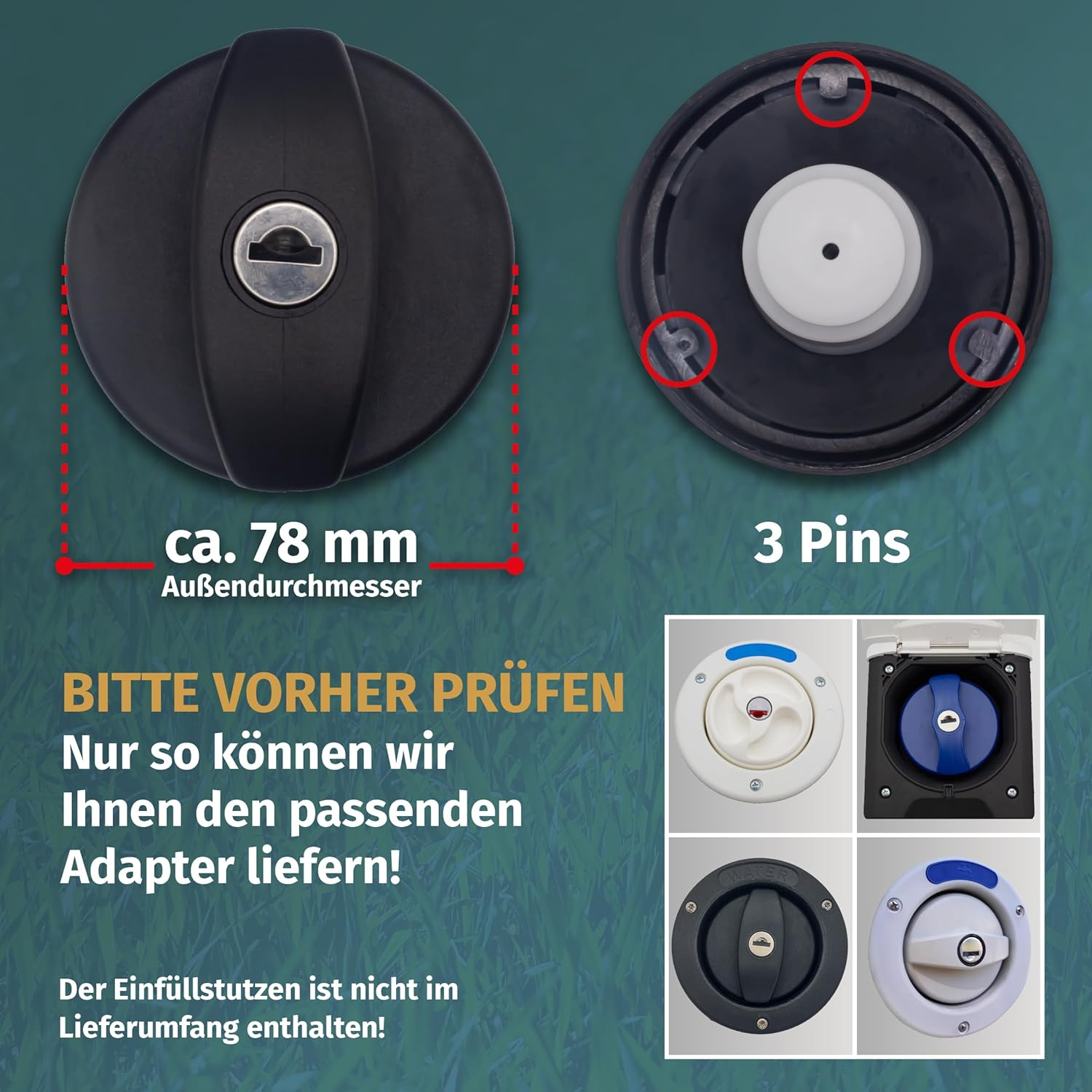 Watertwin Motorhome Caravan Water Tank Adapter, Gardena Compatible, Double Coupling, Overflow Function, Wei&szlig;, Plastic, Round image number 1