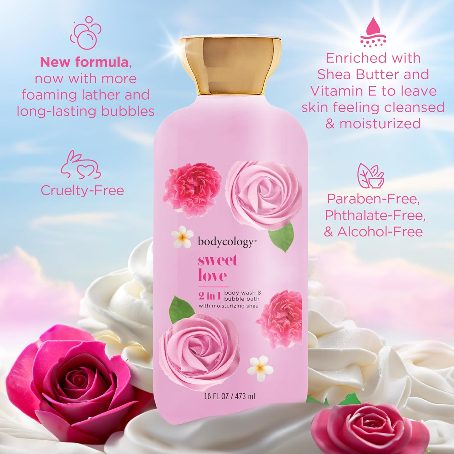 2 in 1 Body Wash and Bubble Bath - Sweet Love by Bodycology for Women - 16 Oz Body Wash image number 2