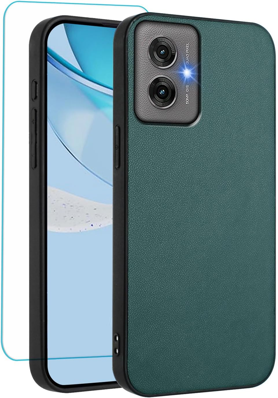 IUQXU Mobile Phone Case for Motorola Moto G55 5G Case with Tempered Glass Shockproof Non-Slip Protective Case Anti-Fingerprint Scratch-Resistant Lightweight Leather Case for Motorola G 55 Motog55 Pink