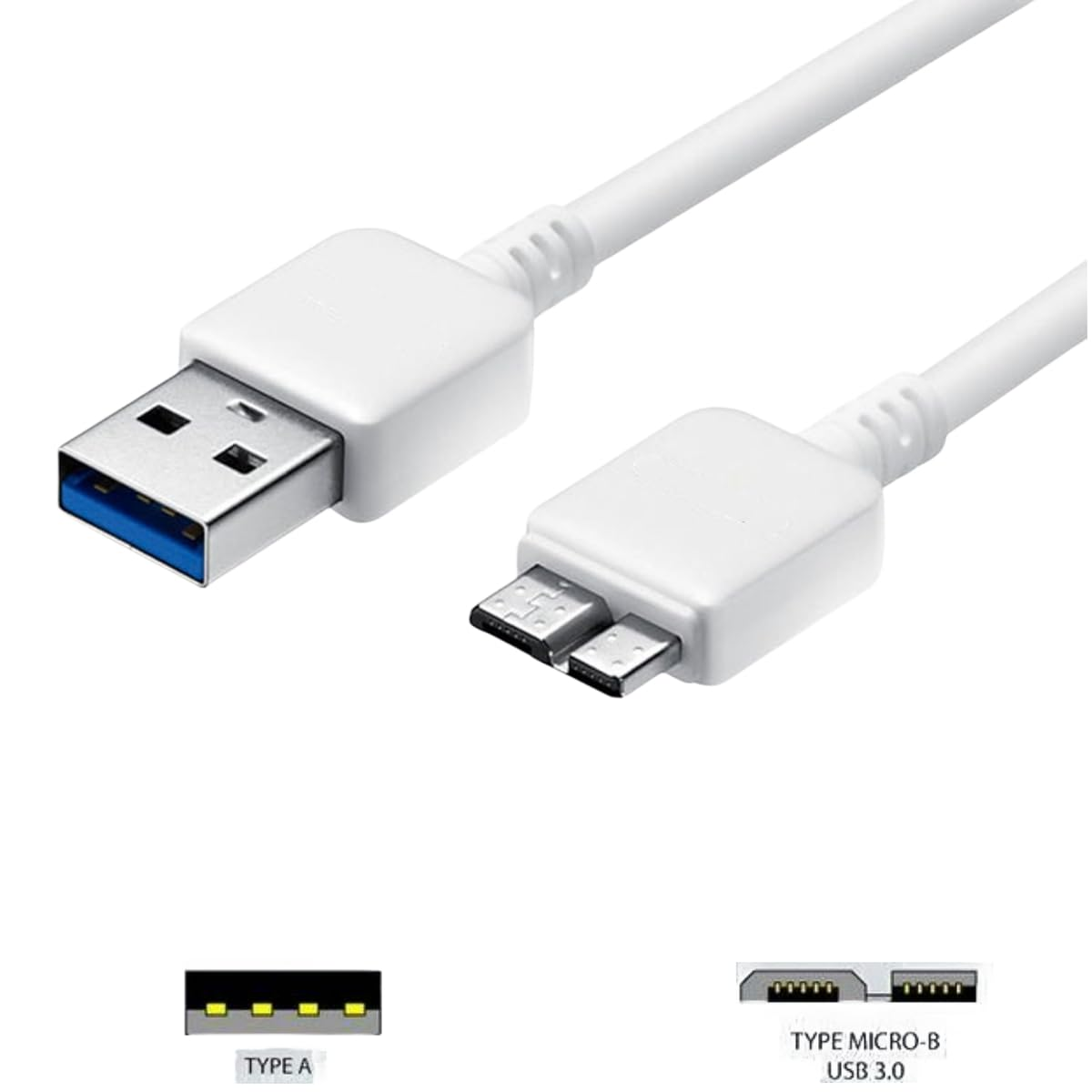 Sam&Johnny 3.3Ft USB 3.0 Data Cable for Note 3 N9000 Charging Cable WD Toshiba Seagate External Hard Drive Cable - White image number 3