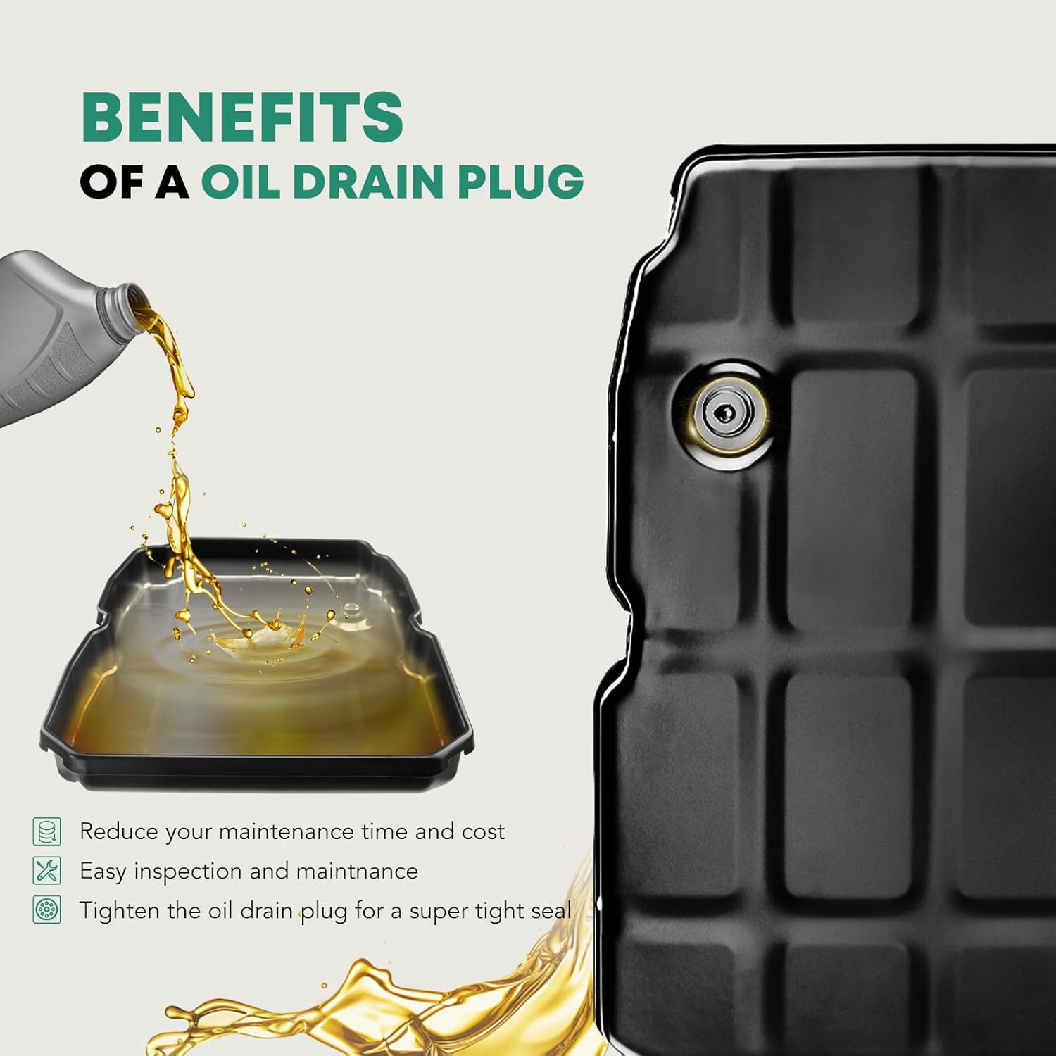 Transmission Oil Pan and Drain Plug Replacement for Chrysler 300 Dodge Charger Challenger Magnum Jeep Grand Cherokee Wrangler NAG1 W5A580 image number 1