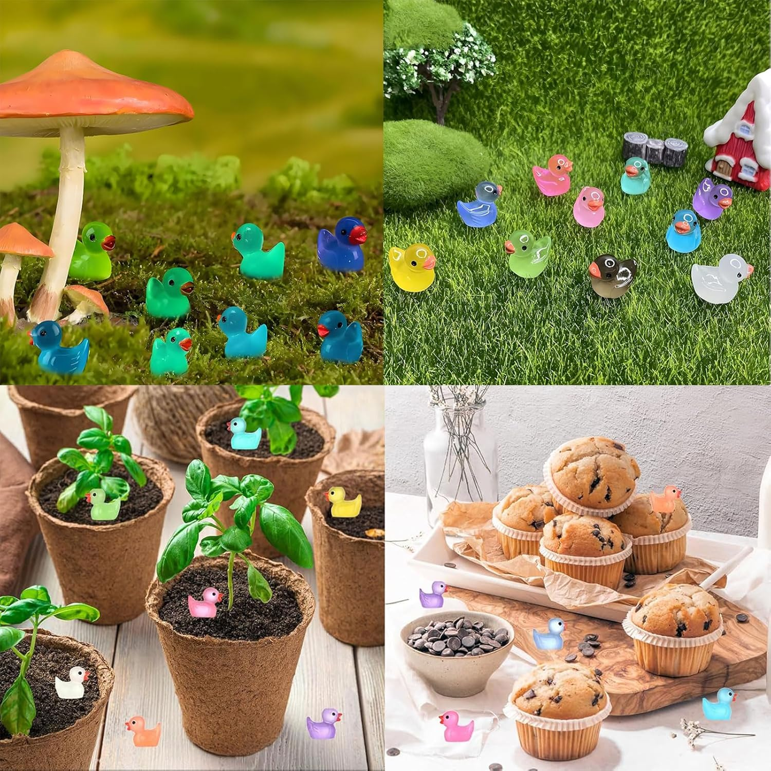 MYTOAU 150 Pcs Mini Luminous Resin Ducks,Tiny Ducks,Tiny Ducks Figurines,Cute Mini Resin Animals for Family Crafts Aquarium Garden Landscape Dollhouse Ornament DIY Potted Decorations (Random Color)