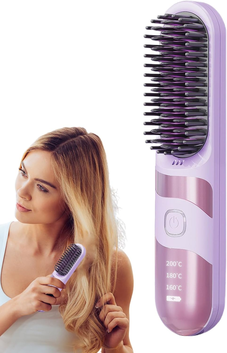Travel Hair Straightener | Electric Curler Brush - 2-In-1 Cordless Ionic Hair Straightener Brush Anti-Scalding for Travel, Salon, Home
