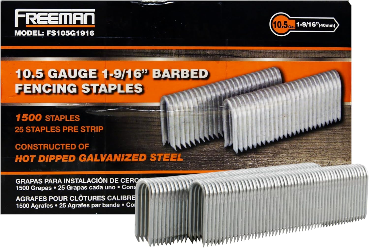 Freeman FS105G1916 10.5-Gauge 1-9/16" Glue Collated Barbed Fencing Staples (1500 Count) image number 5