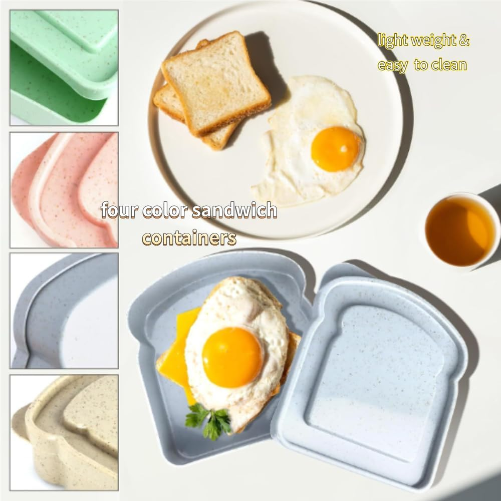 4 Pcs Reusable Sandwich Containers-Portable Sandwich Box with Lid-Colorful Toast Shape Sandwich Lunch Box Container for Activities-Food Storage Box with Lid for Lunch (4 Color) image number 2