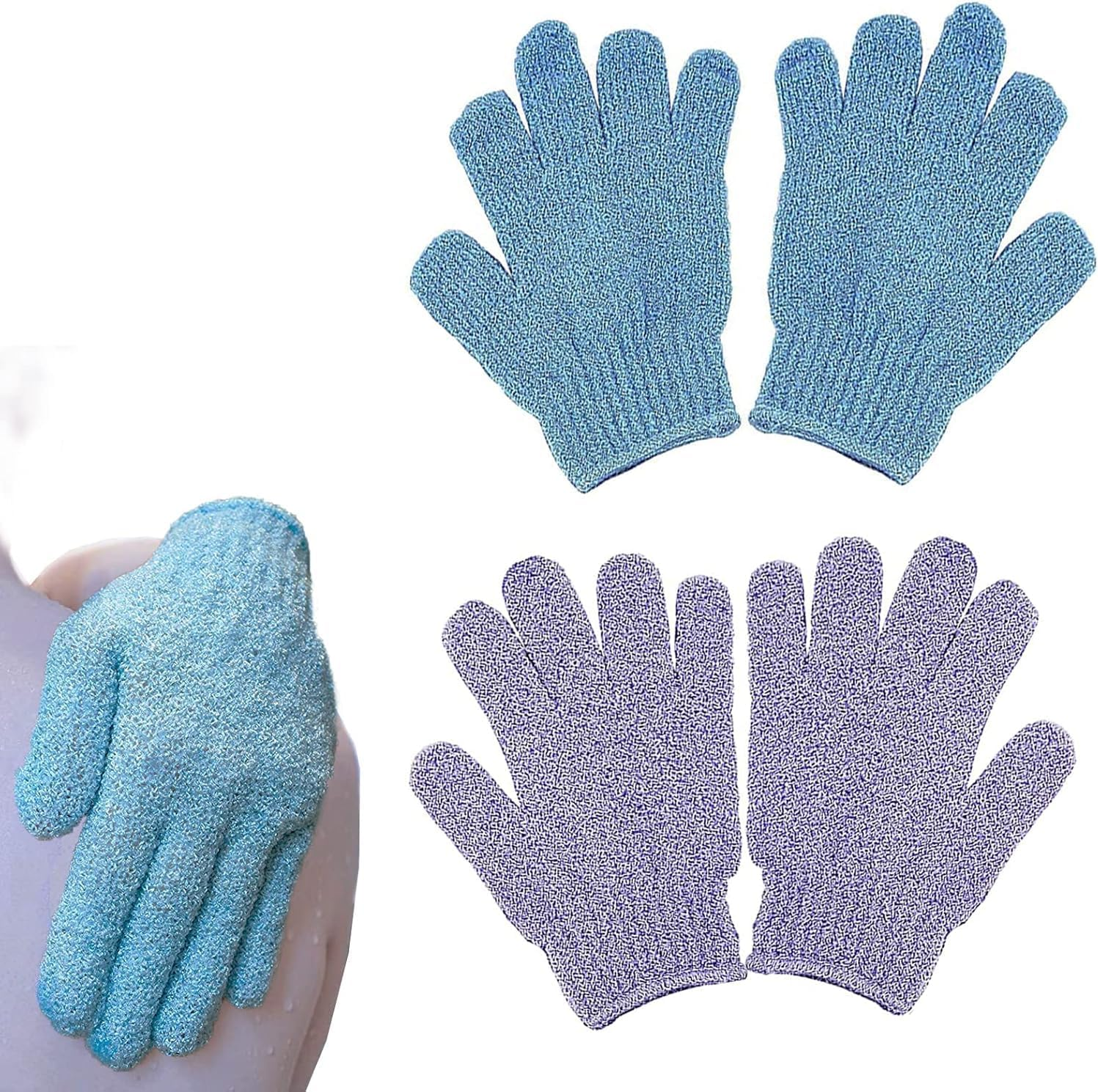 8 PCS Exfoliating Gloves, Double Sided Exfoliating Glove, Body Scrubber Shower Gloves, Dead Skin Cell Remover, Blue Pink White Purple, Nylon, 12X19Cm/4.72X7.48Inch image number 6