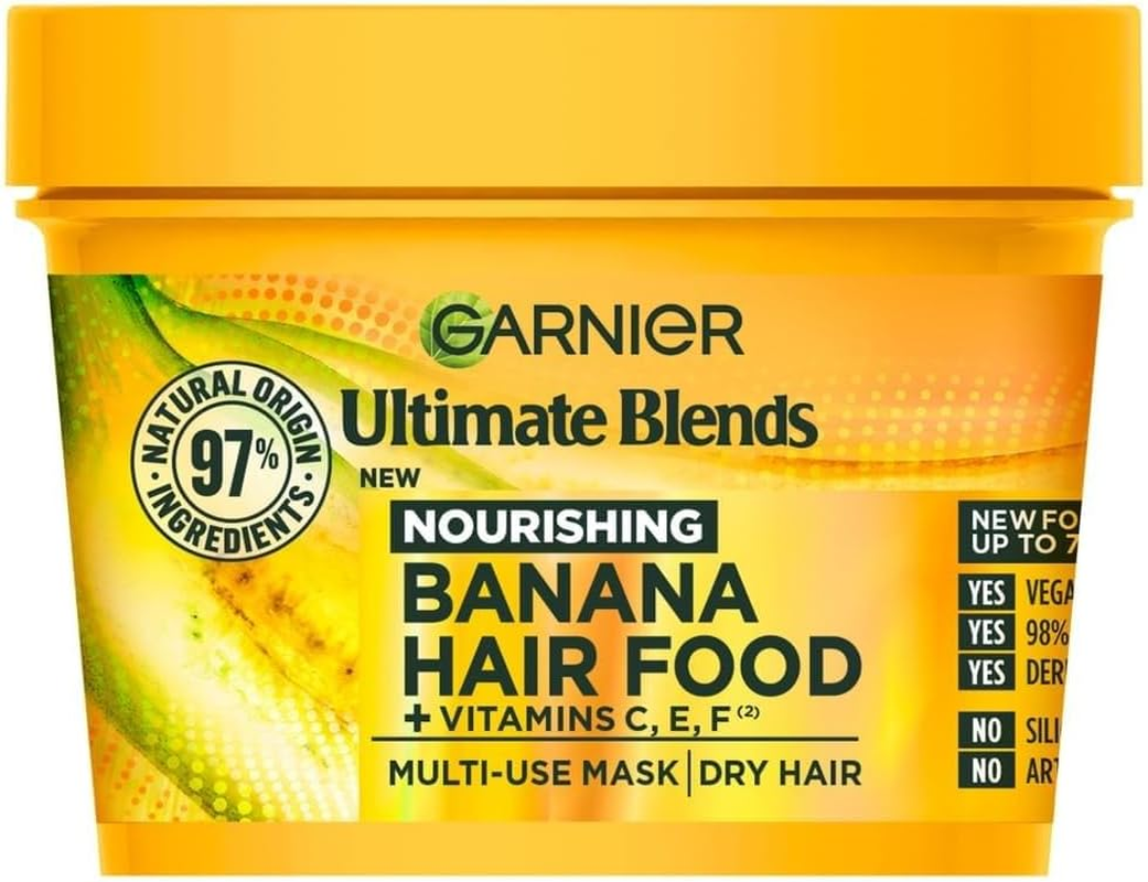 Garnier Hair Mask for Dry Hair | Banana Hair Food by Garnier Ultimate Blends, 3-In-1: Conditioner, Hair Mask, Leave-In Hair Conditioner | 98 Percent Natural Origin | 390 Ml image number 1