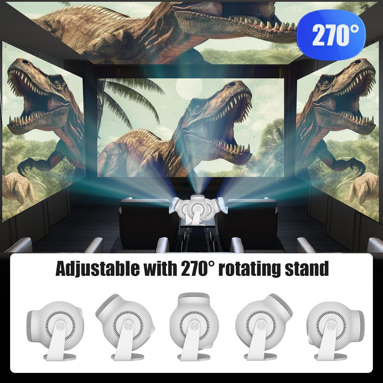 Mini Projector with 4K & 8K 1080FHD, Portable Projector with Android 14, 5G Wifi 6 and Bluetooth 5.4, 270&deg; Rotation, Smart Projector with HDMI/USB/DC, Automatic Horizontal Keystone Correction image number 5