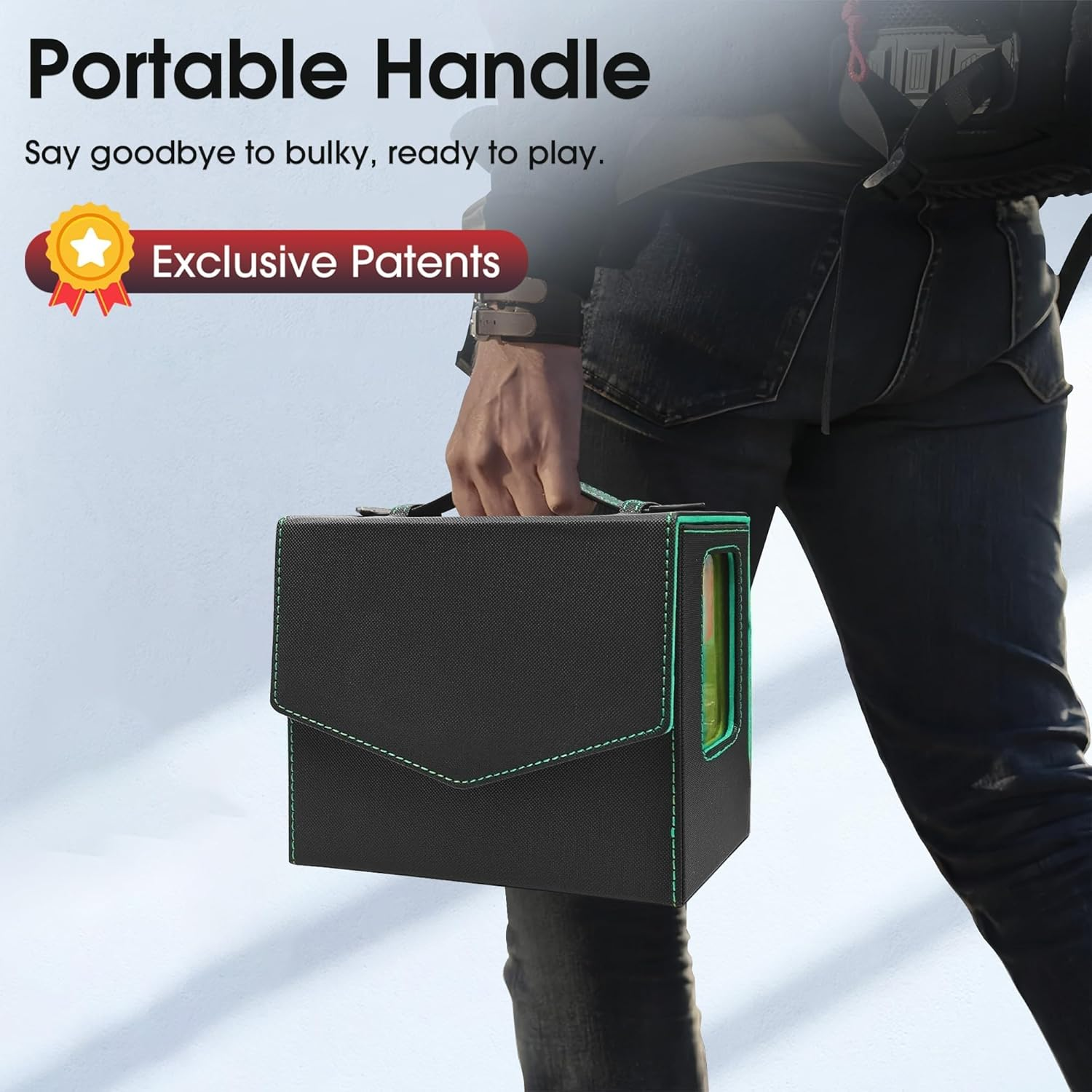 MTG Deck Box for Commander Handle Design, Trading Card Storage Box Organizer Holds 236+ Double-Sleeved Cards, Magnet Case with Dice Tray, 2 Card Holders, 4 Card Dividers for TCG (Green) image number 1