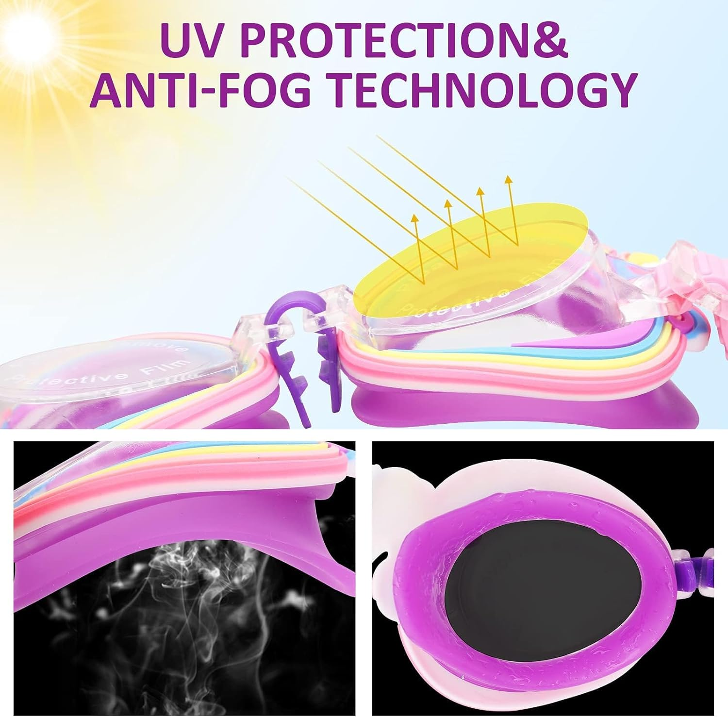 BLAZDEVE Unicorn Girl Swimming Goggles, anti Fog Leak Proof Child Swim Glasses, Waterproof Anti- UV Clear Vision Water Pool Goggles, Adjustable Straps Cute Goggles for 3-15 Years Old image number 6