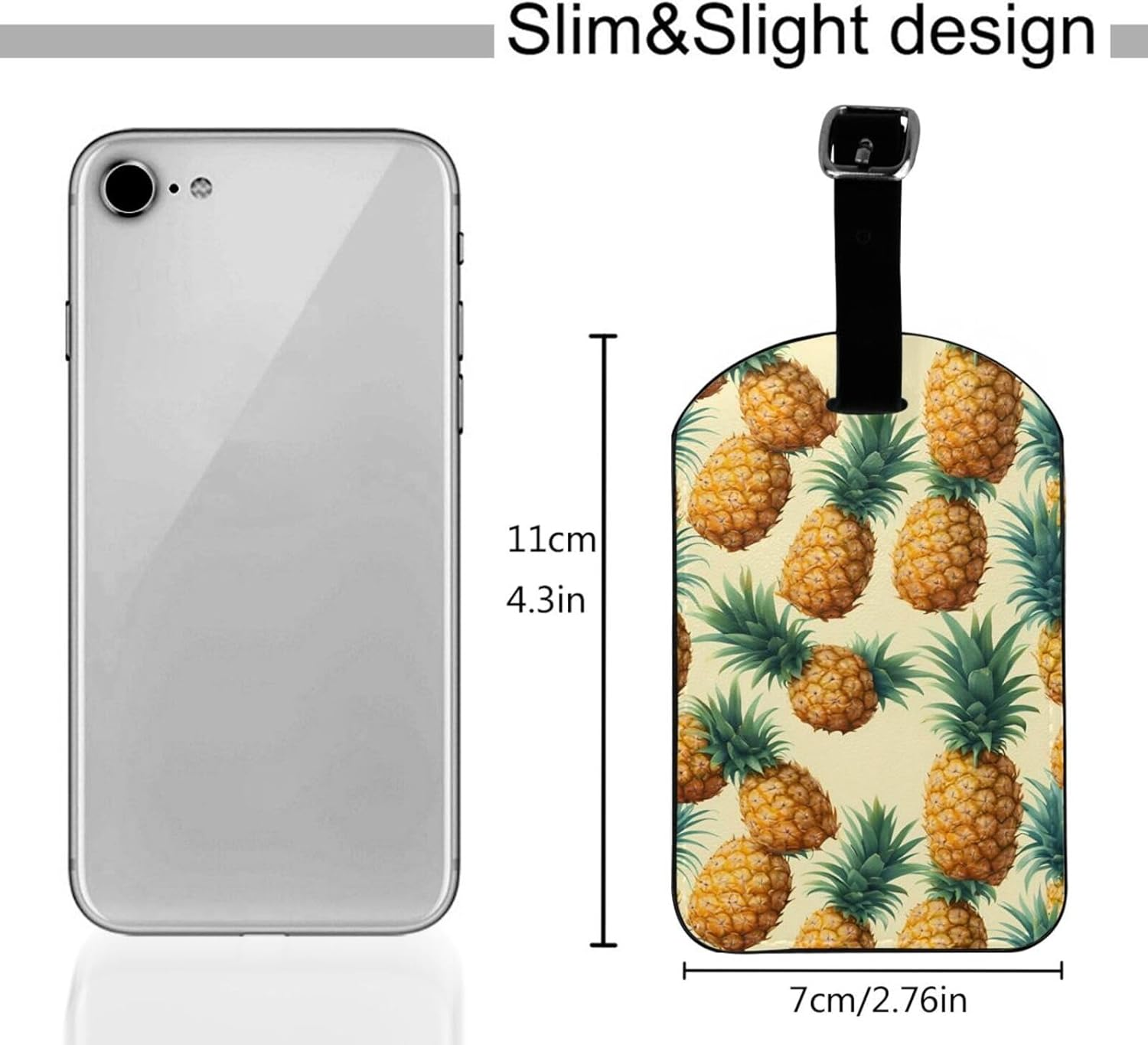 Tropical Pineapple Hawaiian Print Elegant Tag Stylish Tag Luggage Tag 4.3 X 2.76 Inch for Suitcases Travel Bags image number 3